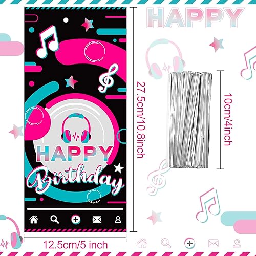 Miniatura 2 de 100 bolsas de celofán para fiestas musicales, color negro, rosa, azul, feliz cumpleaños, bolsas de plástico para dulces, bolsas de regalo con 100