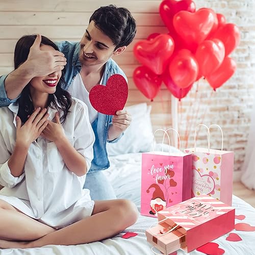 Miniatura 4 de 24 bolsas de regalo de San Valentín con forma de corazón, 8 estilos, bolsas de papel kraft para niños, suministros de fiesta de San Valentín,