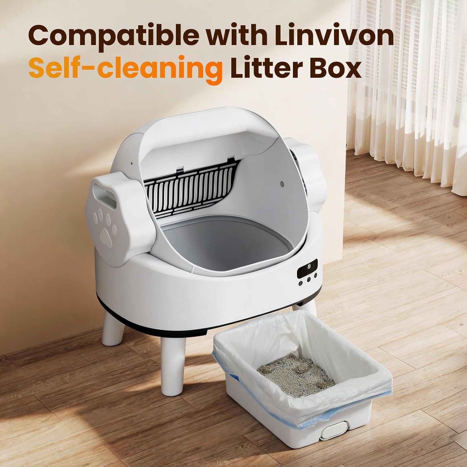 3-Roll Cat Litter Liners with Drawstrings Bags | Compatible with Linvivon Open-top Self-Cleaning Cat Litter Box, Replacement Trash Bags