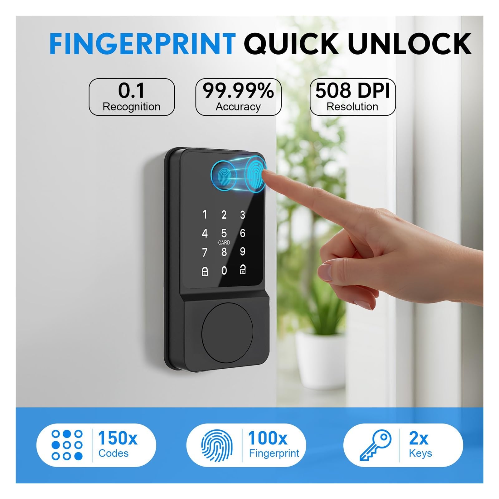 Cerradura de puerta inteligente, Cerradura de puerta con cerrojo de seguridad sin llave, cerraduras inteligentes for puerta delantera, huella dactilar, teclado, código, tarjeta y llaves