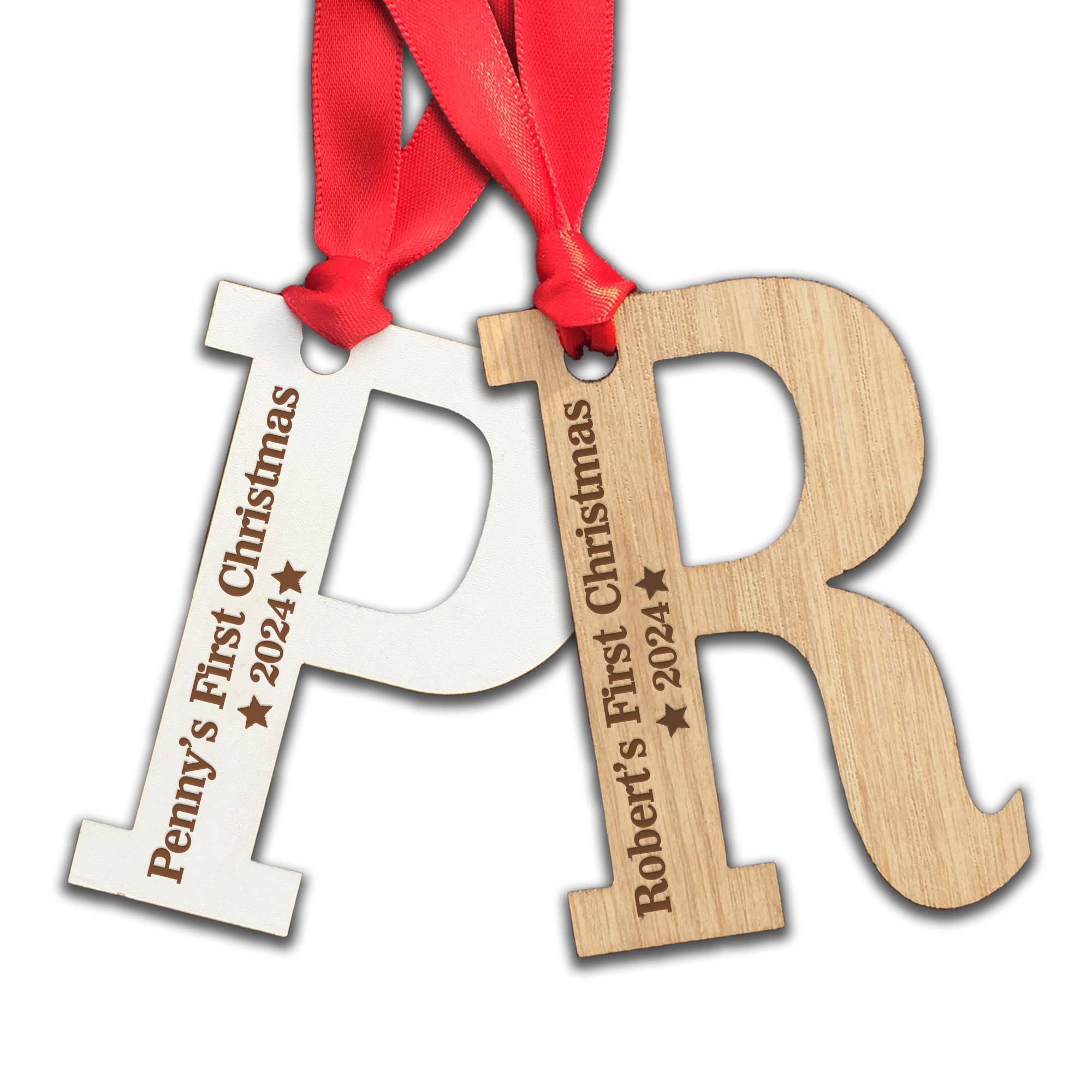 Personalised Child's First Christmas Tree Decoration - Wooden Letter Gift Present Bauble