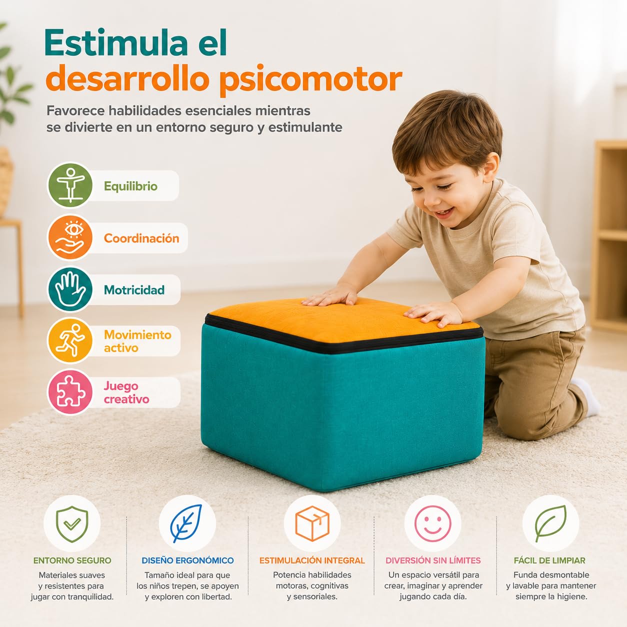 TIENDA EURASIA – Figuras de Espuma para Psicomotricidad Infantil | Bloques Blandos de Juego Educativo | Espuma y Poliéster | Diferentes Formas | Multicolor (Cuadrado 40x40x20 cm)