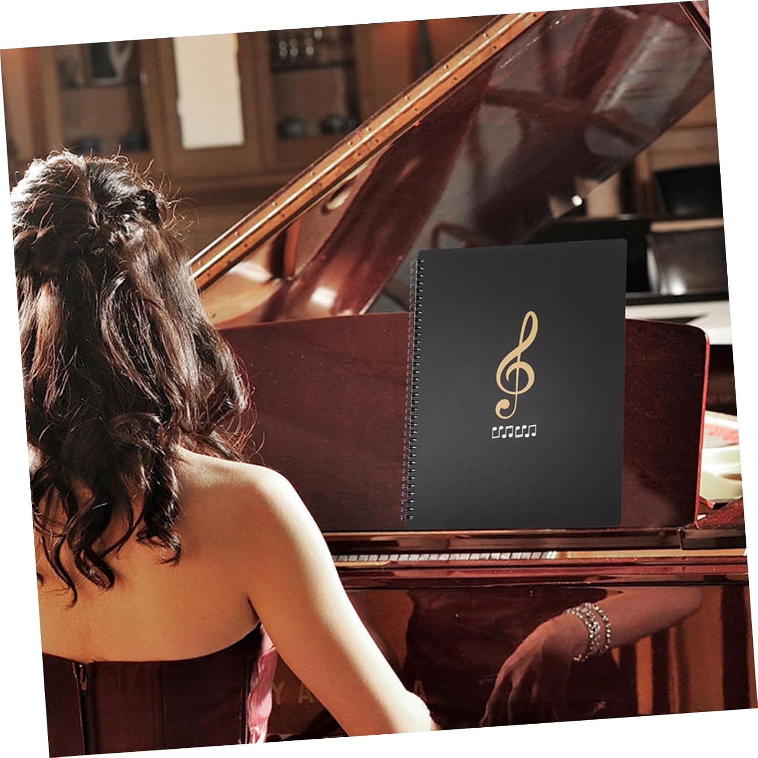 A4 Music File Folder Multi-Layer Sheet Organizer with 30 Double-Sided Pages Musical Note Pattern Portable Document Organizer for Classroom and Office Use
