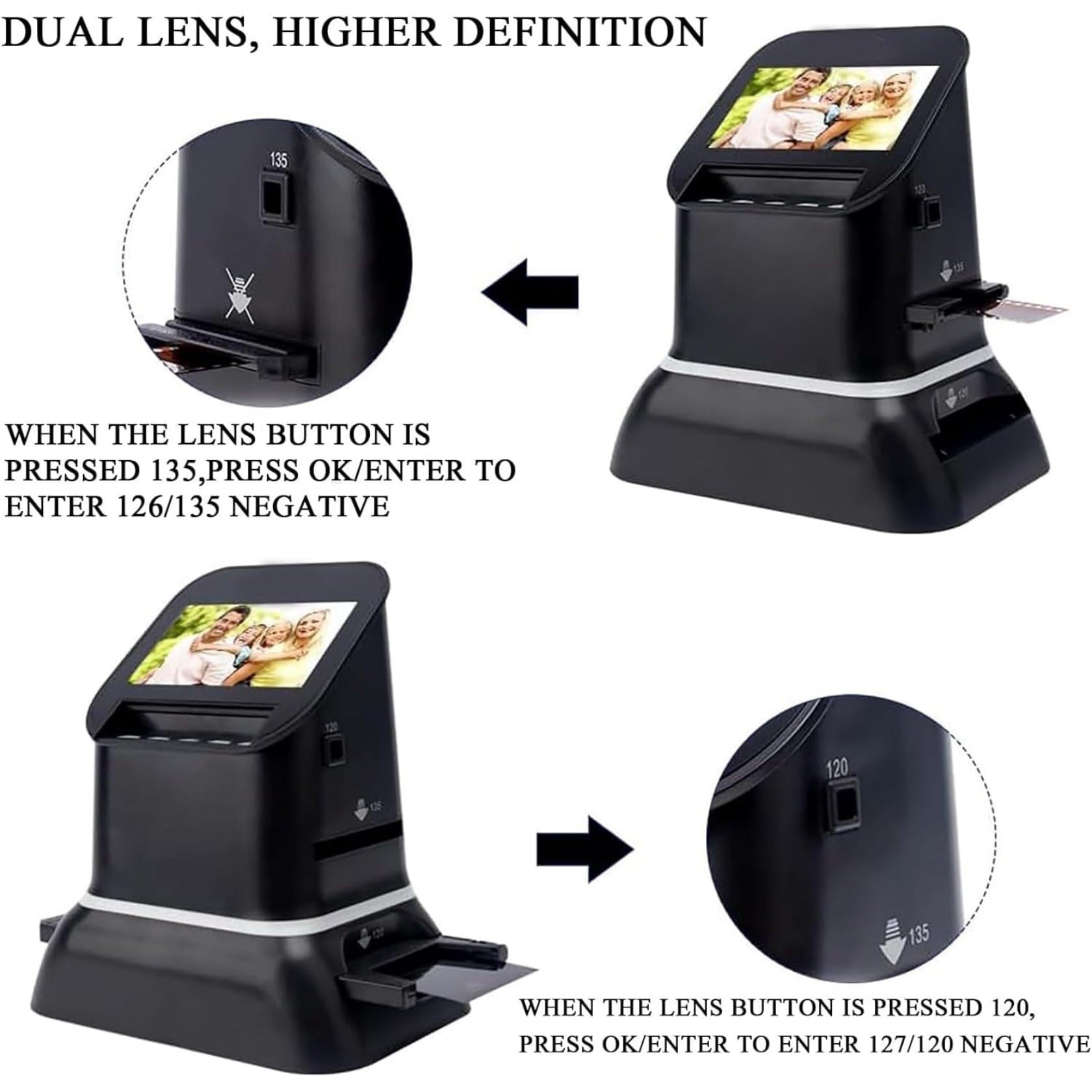 120 126 127 135 Scanner per Pellicole, Scanner per Pellicole E Diapositive da 22 MP Scanner per Negativi Scanner per Diapositive Visualizzatore di Diapositive con Schermo LCD da 4,3 Pollici