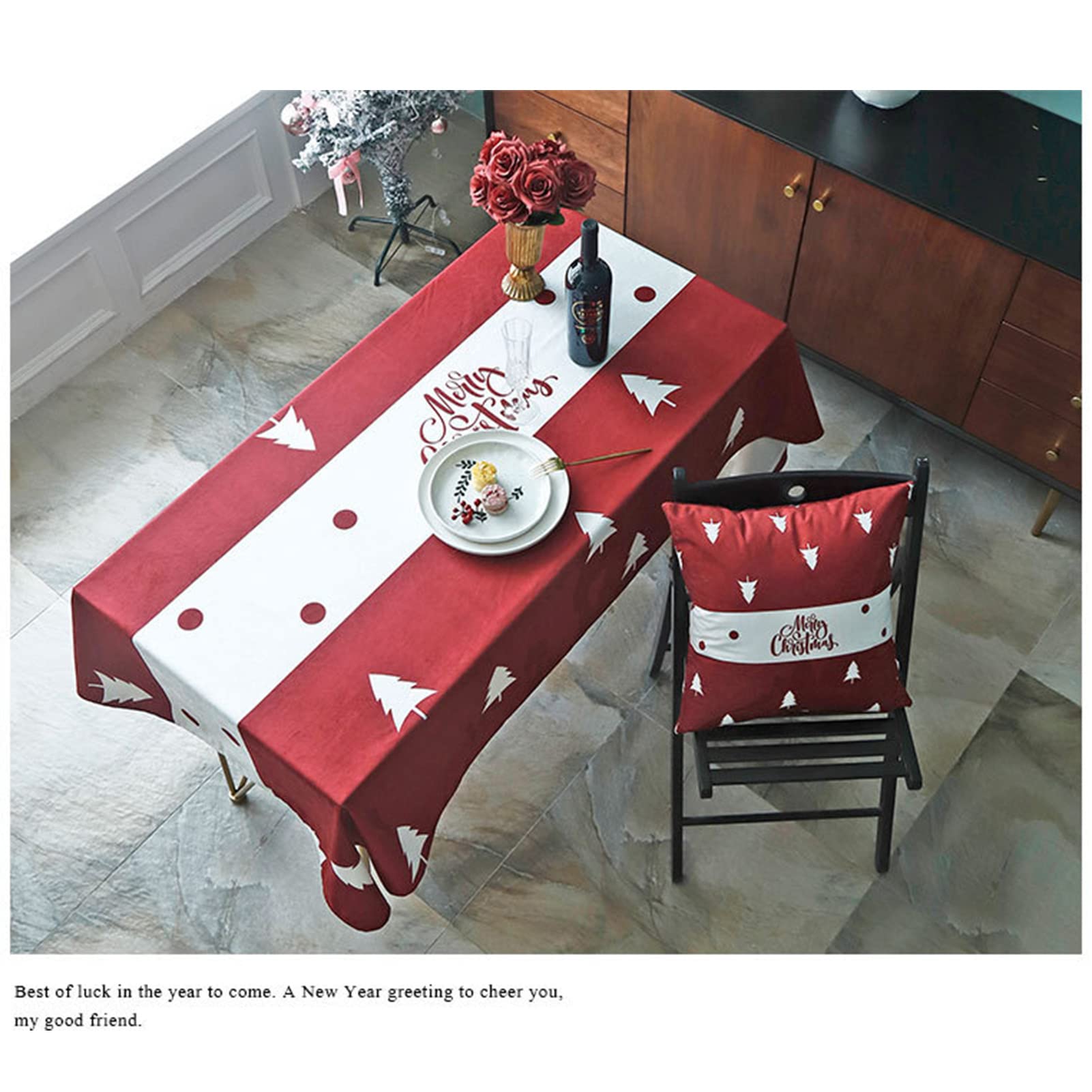 Copritavolo con Poliestere, Tovaglia di Natale Antimacchia Rettangolare Lavabile Resistente per Cucina Festa Decorazione (Foresta Rossa,100 x 160cm)