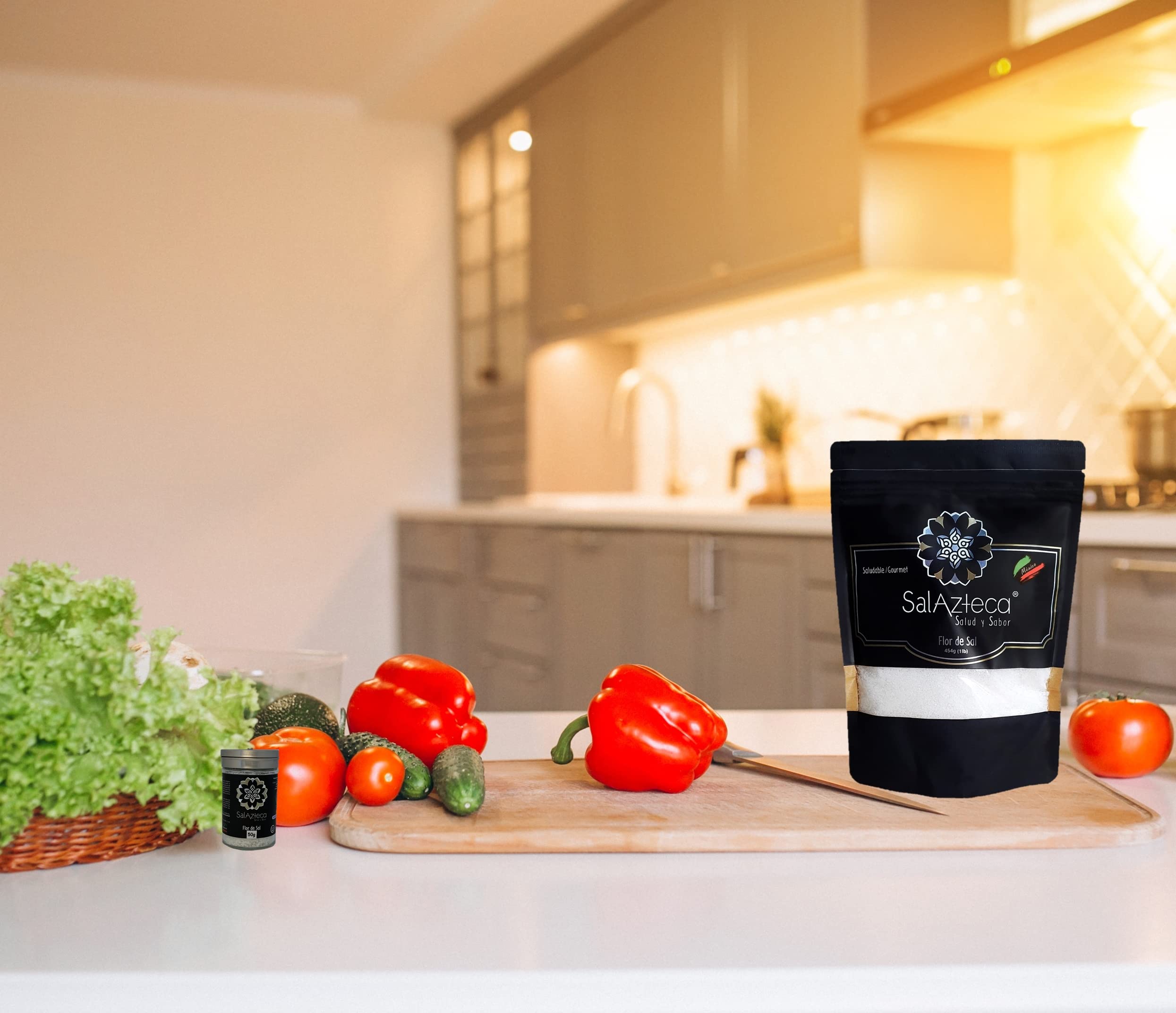 Sal Azteca/Fior di Sale/Fleur de Sel - Sale con meno sodio, alternativa al sale comune, 100% puro e naturale. Ricco di minerali. Ricco di magnesio. Gourmet per eccellenza (454g 1 unità)