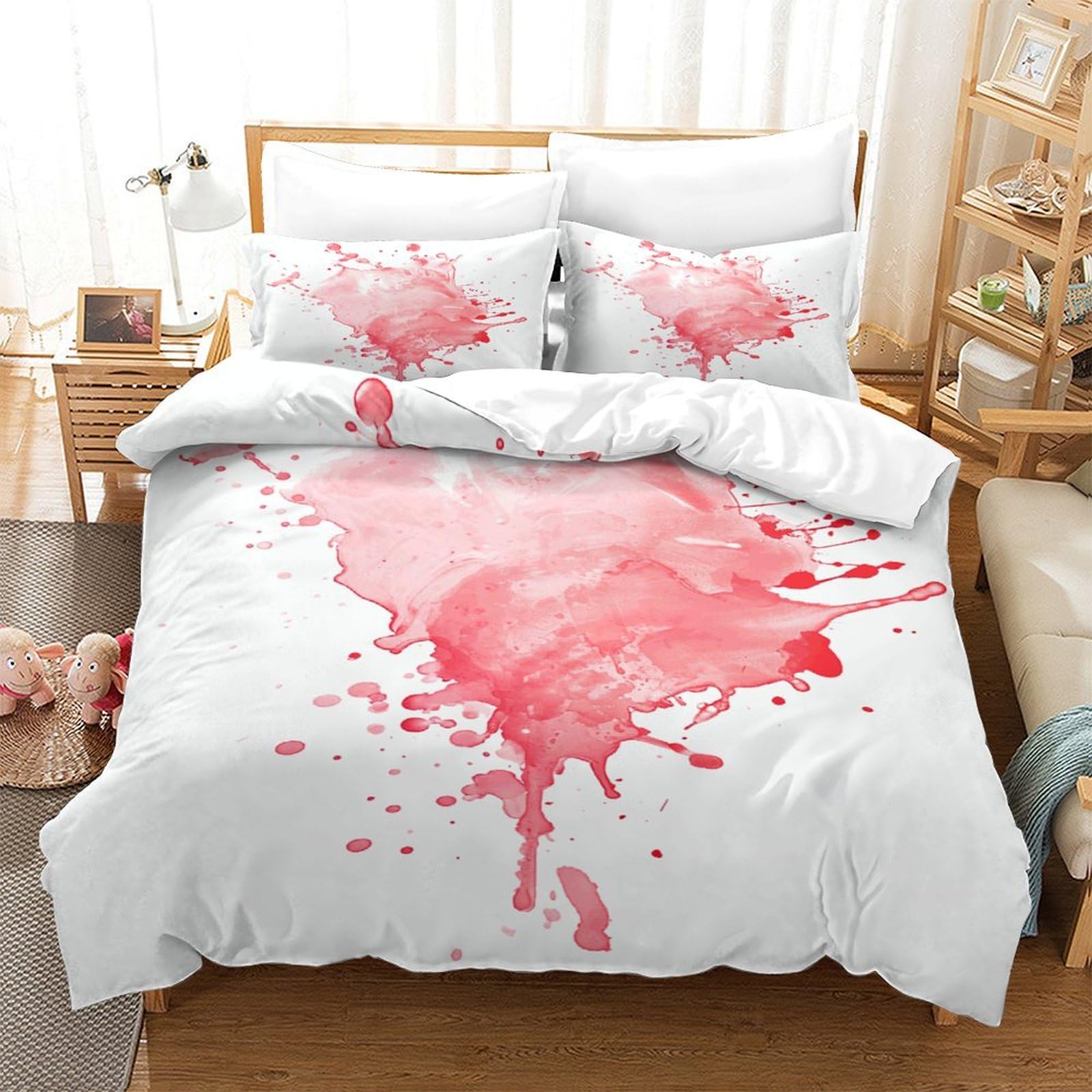 P1s9u7w5y Blood Splash-1 3D Printed Red Splash Artistic Duvet Cover Set 3Pcs Microfiber Creative Bedding Set Double（200X200cm）