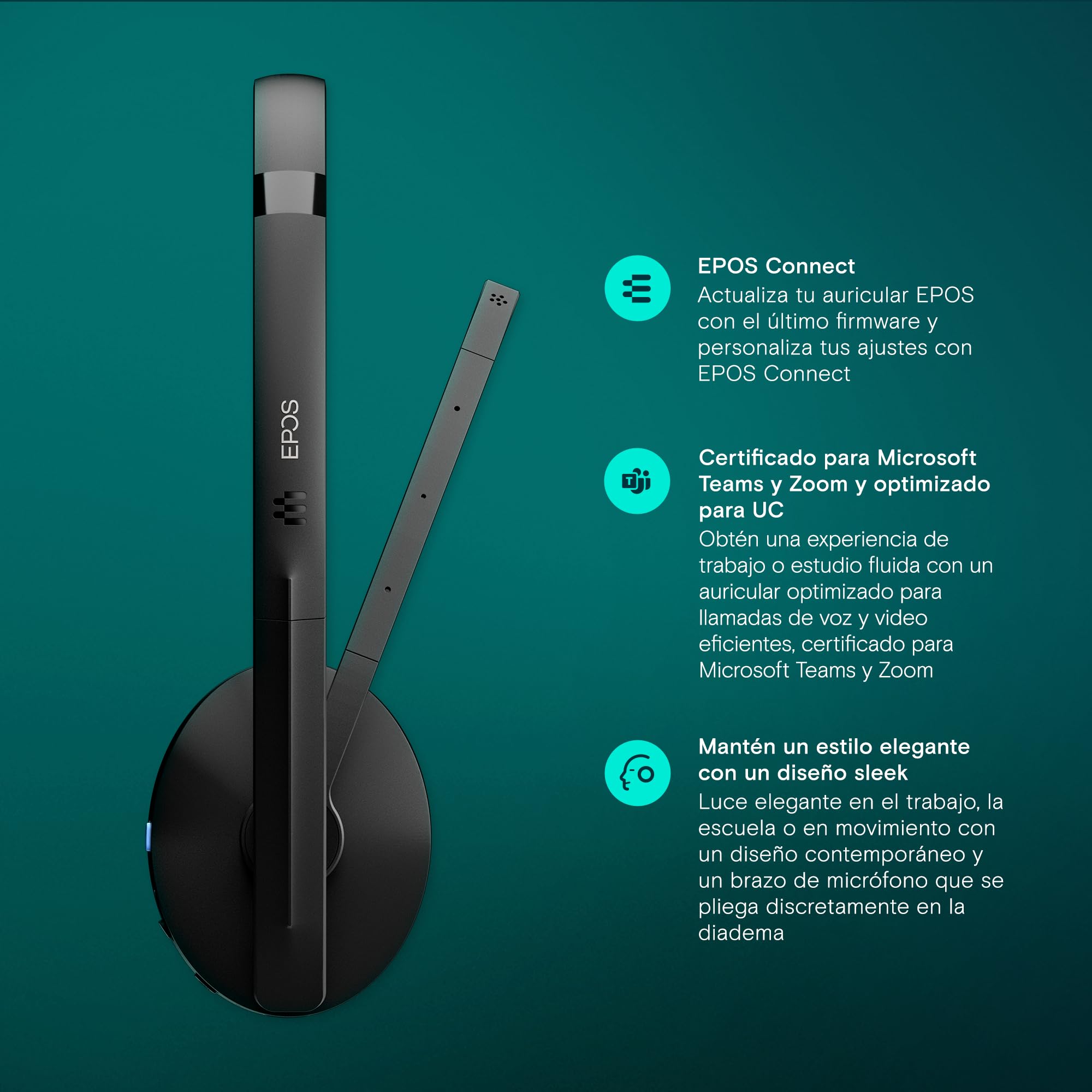 Auriculares con micrófono EPOS SENNHEISER C20 | Auriculares inalámbricos con batería de hasta 27 Horas y tecnología EPOS BrainAdapt™