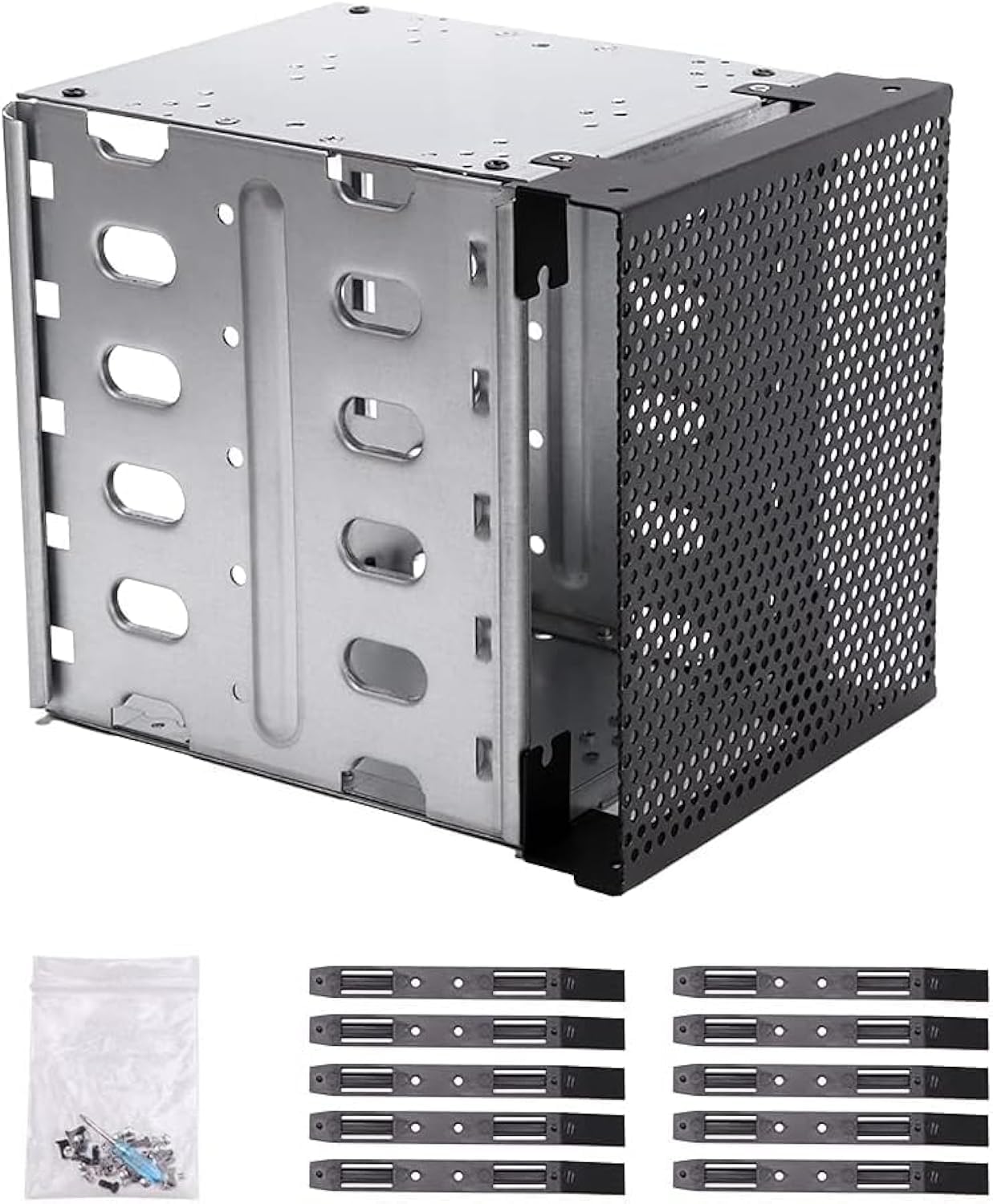HAKUNA Hard Drive Rack, 5X3.5inch SATA SAS HDD Hard Drive Cage Adapter Rack Bracket for Hard Drive Internal Mounting Adapter Hard Driver Tray with Fan Space for Computer