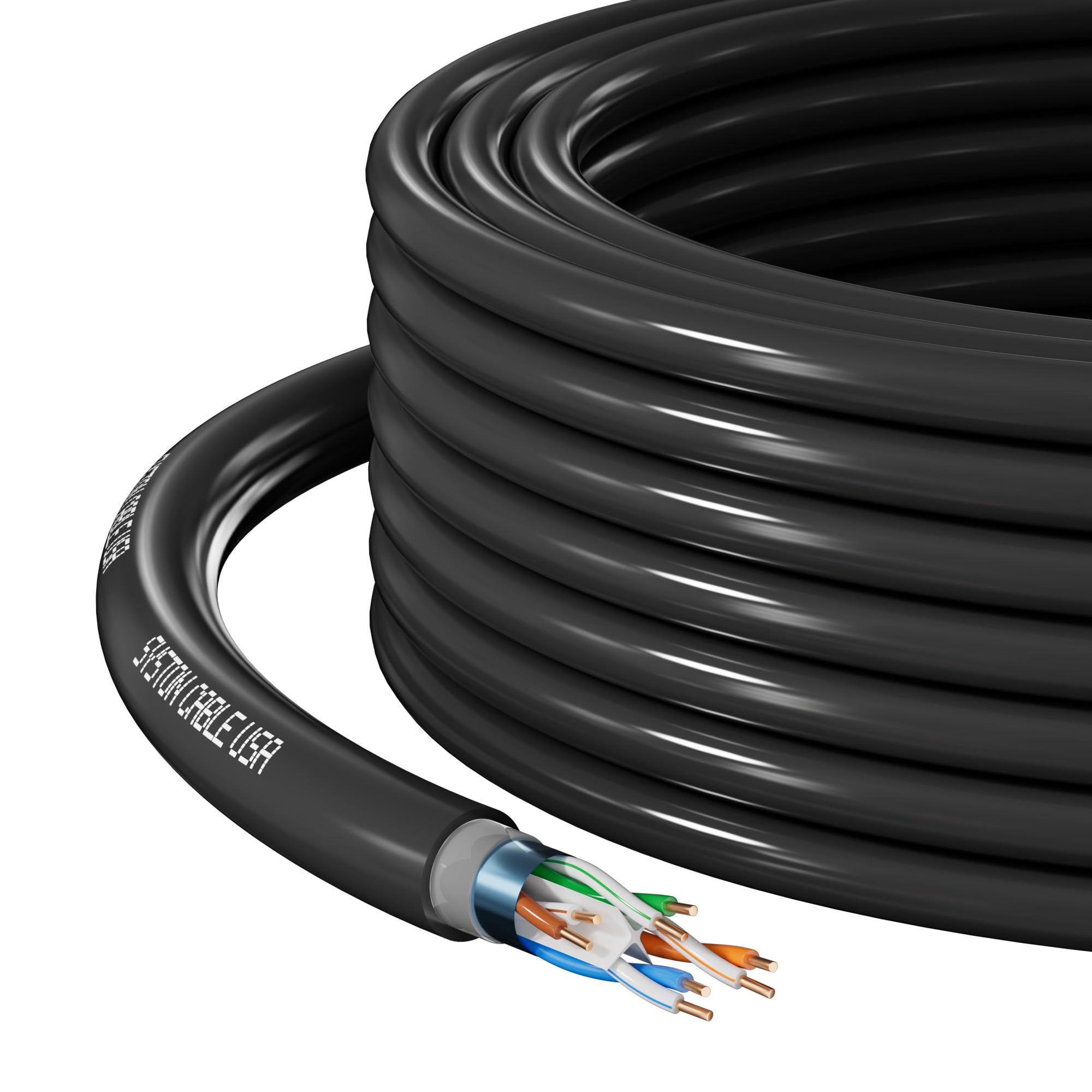 Syston Direct Burial - Cable de red Ethernet Cat 6E blindado, a granel 600 MHz F/UTP 23 AWG, planta exterior de cobre puro (OSP), clasificado, cubierta impermeable de doble capa para aplicación en