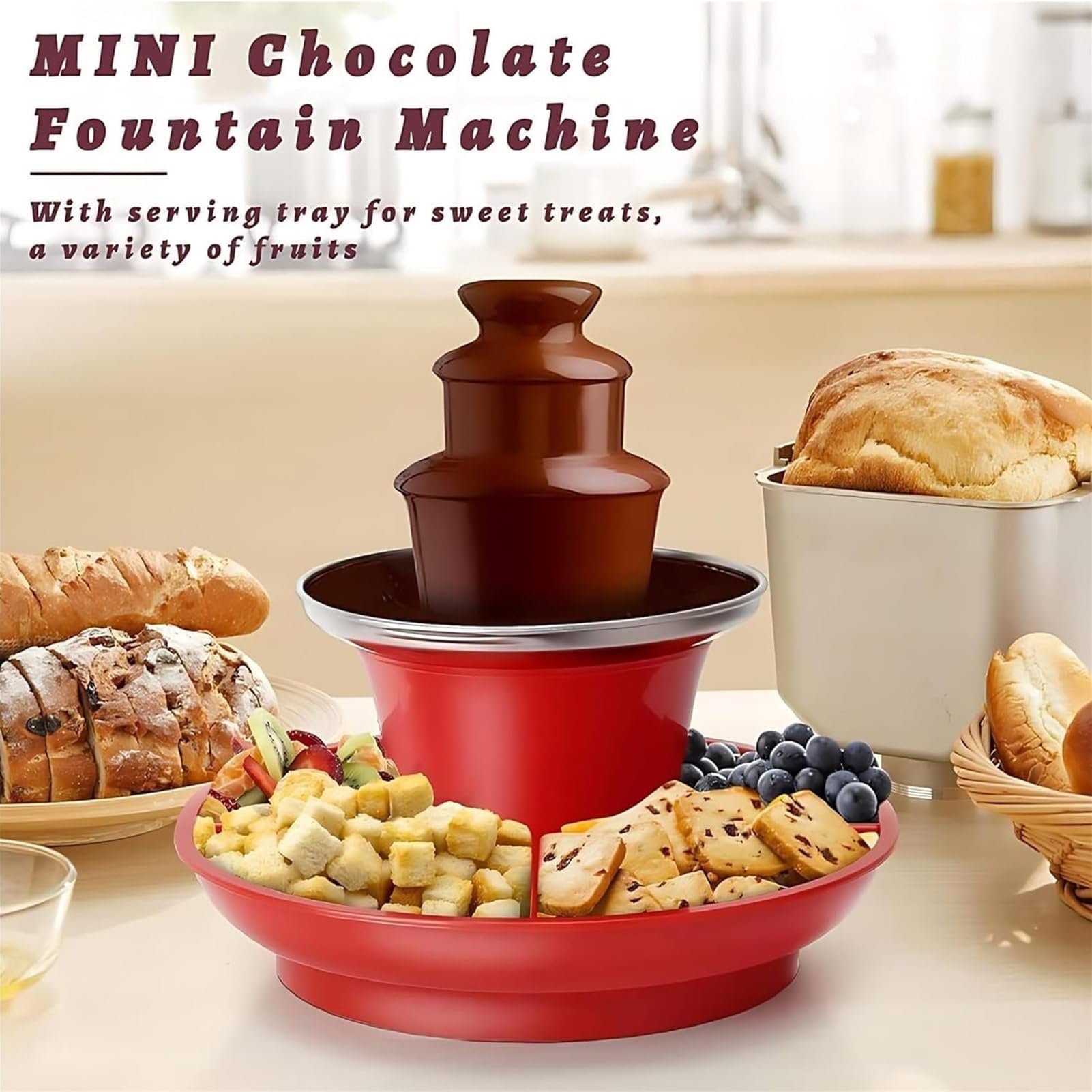 Mini fontanna czekoladowa do fondue ze zdejmowaną tacą na czekoladę mleczną | 3-poziomowa fontanna czekoladowa MINI, elektryczna fontanna czekoladowa ze stali nierdzewnej