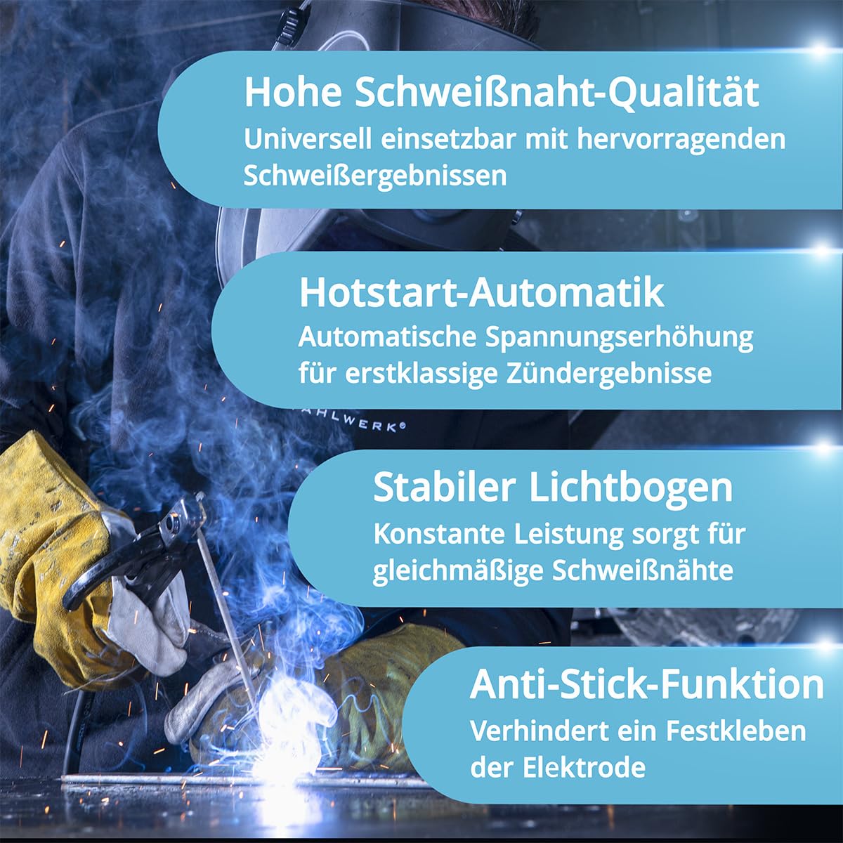 STAHLWERK Elektroden-Schweißgerät ARC 200 MD – Vollausstattung – MMA (E-Hand) bis 200 A, flexibel einsetzbar ohne Gas, kompakt & leicht, Smartkühlung, Hotstart-Automatik, Anti-Stick-Funktion