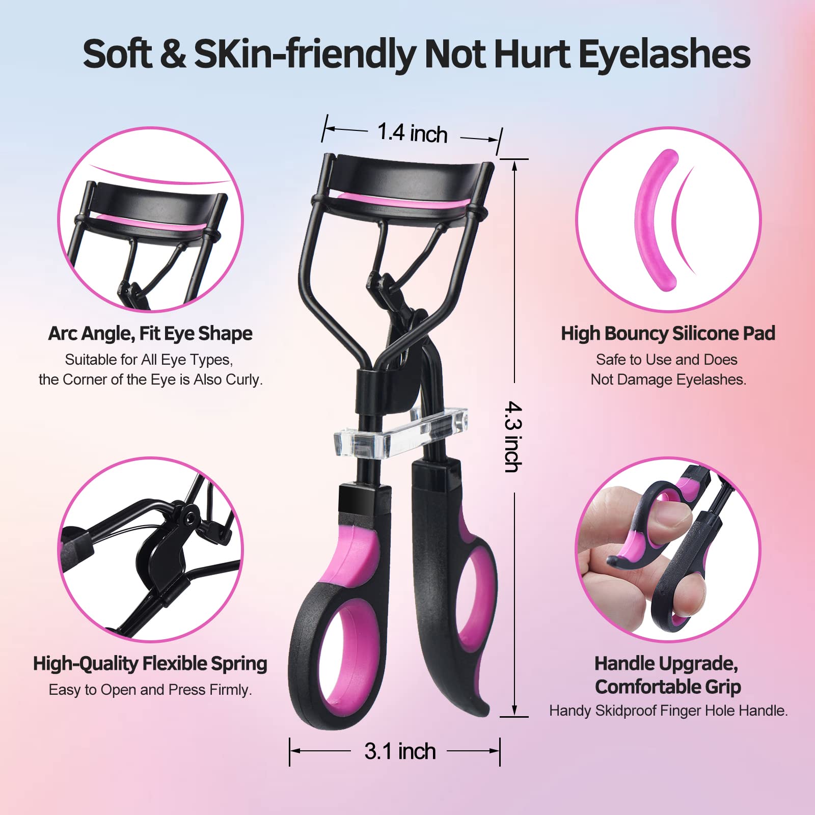 Eyelash Curlers Kit for Women w Lash Curler Eyelash Comb Seperator, 3 in1 Mascara Brushes, Eyelash Extension Tweezers - Image 3