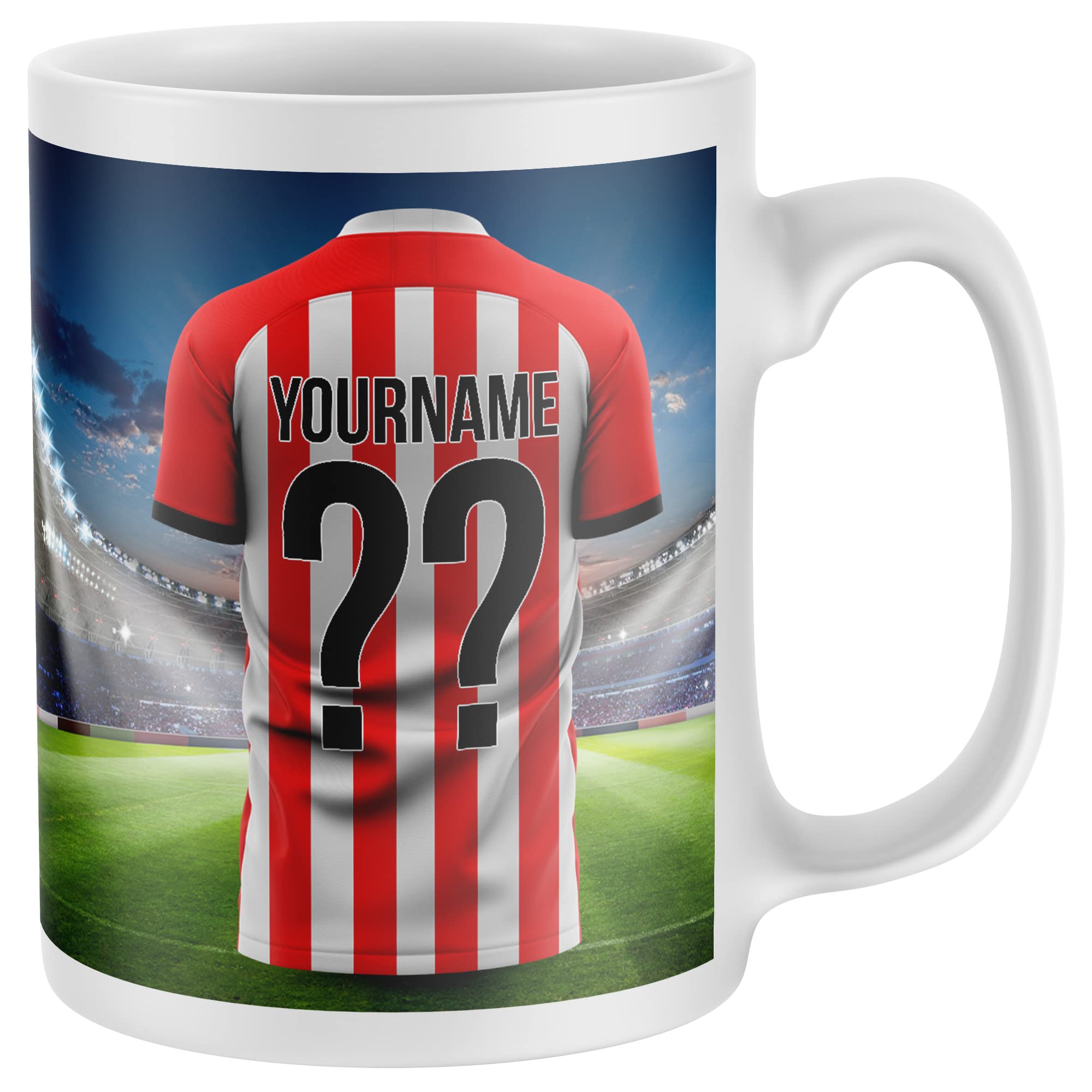Personalised Football Supporters Mug - Football Kit Shirt Name and Number Coffee Cup, All Teams and Colours. Fan Birthday Gift Idea for Son, Daughter, Mum, Dad, One Size, R W Stripes