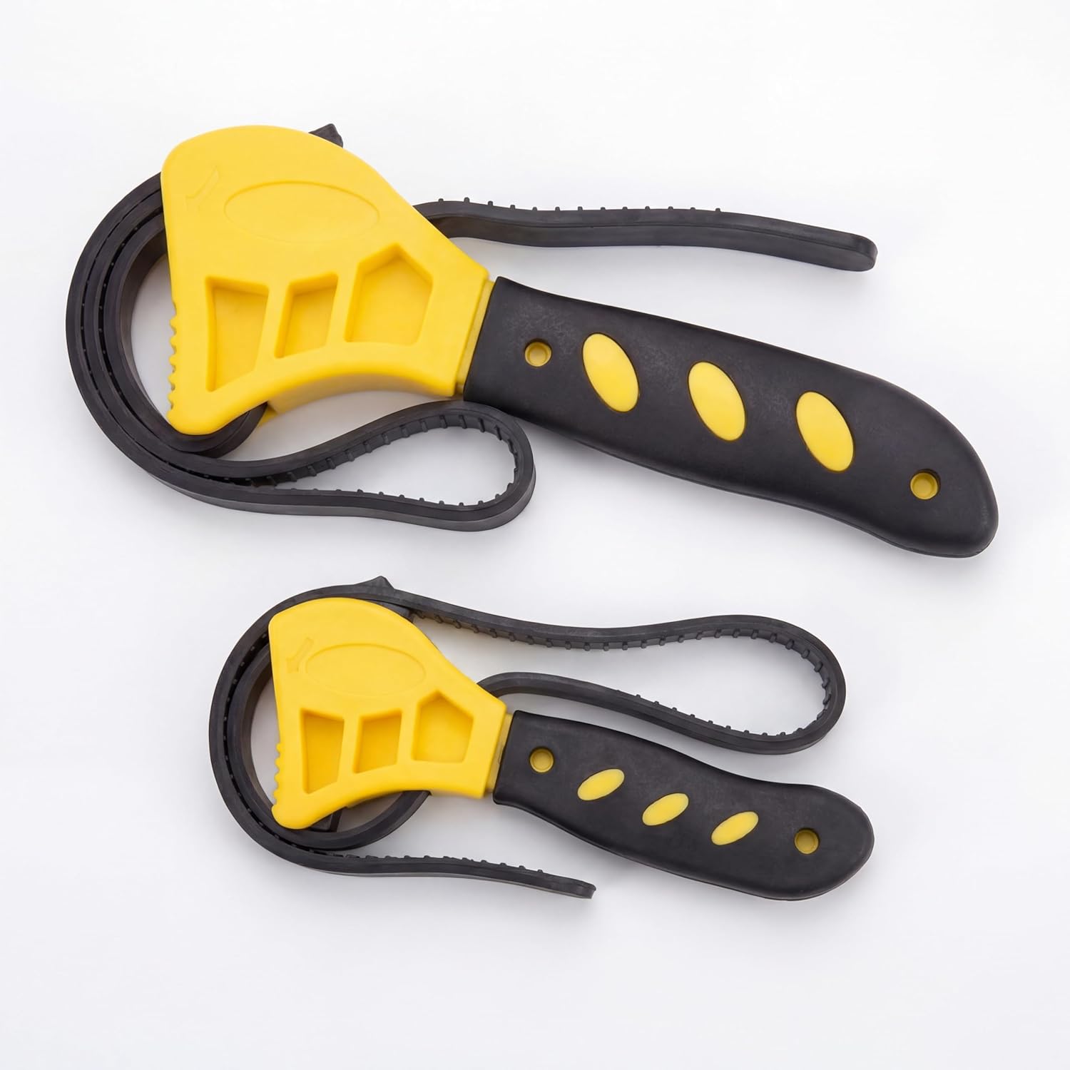 2-Pack Rubber Strap Wrench Set – 4" & 6" Adjustable with TOOTHED GRIP – Oil Filter Wrench, Jar Opener, Plumbing Tool for Sink, Shower Head, Water Filter（yellow）
