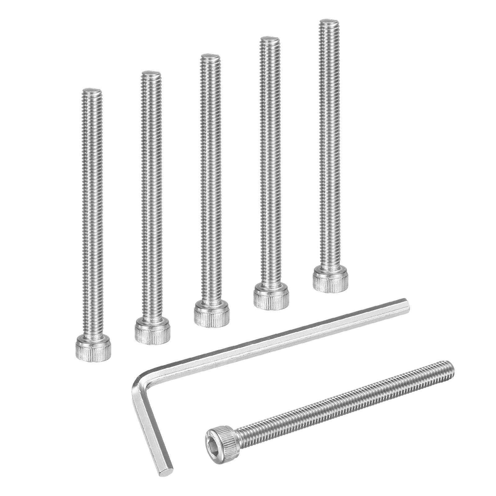 sourcing map 25Pcs Hex Socket Head Cap Screws Bolts, M5x60mm 304 Stainless Steel Socket Drive Machine Screws Bolts with Hex Wrench, Full Threaded, Silver