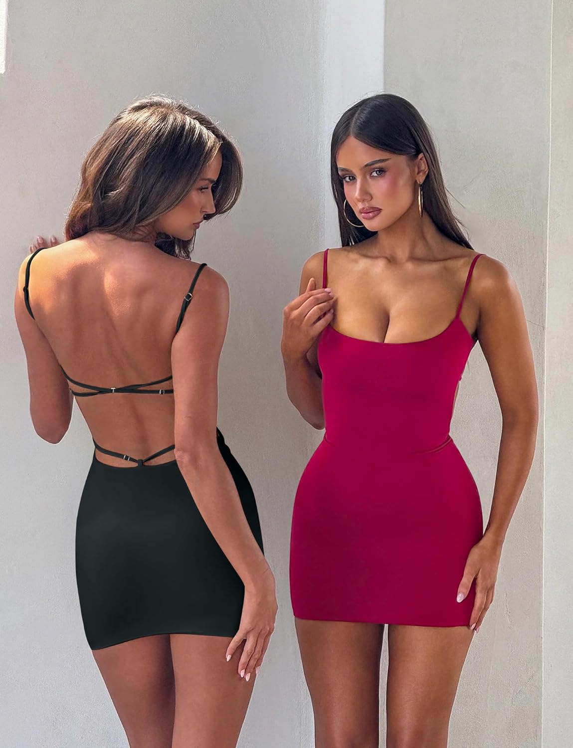 OQQ Womens Mini Summer Dress Cut-Out Back Bodycon Adjustable Straps Sexy Party Club Spring Fashion Outfits 2026 Going Out