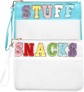 2 Pack Chenille Letter Bag Clear Makeup Letter Bag, Zipper Pouch For Makeup Cosmetic Bag Stadium Letter Bags, Multi-Purpose Waterproof Snacks Makeup Tote Bag,Travel Beach Bag For Women Girls(B)