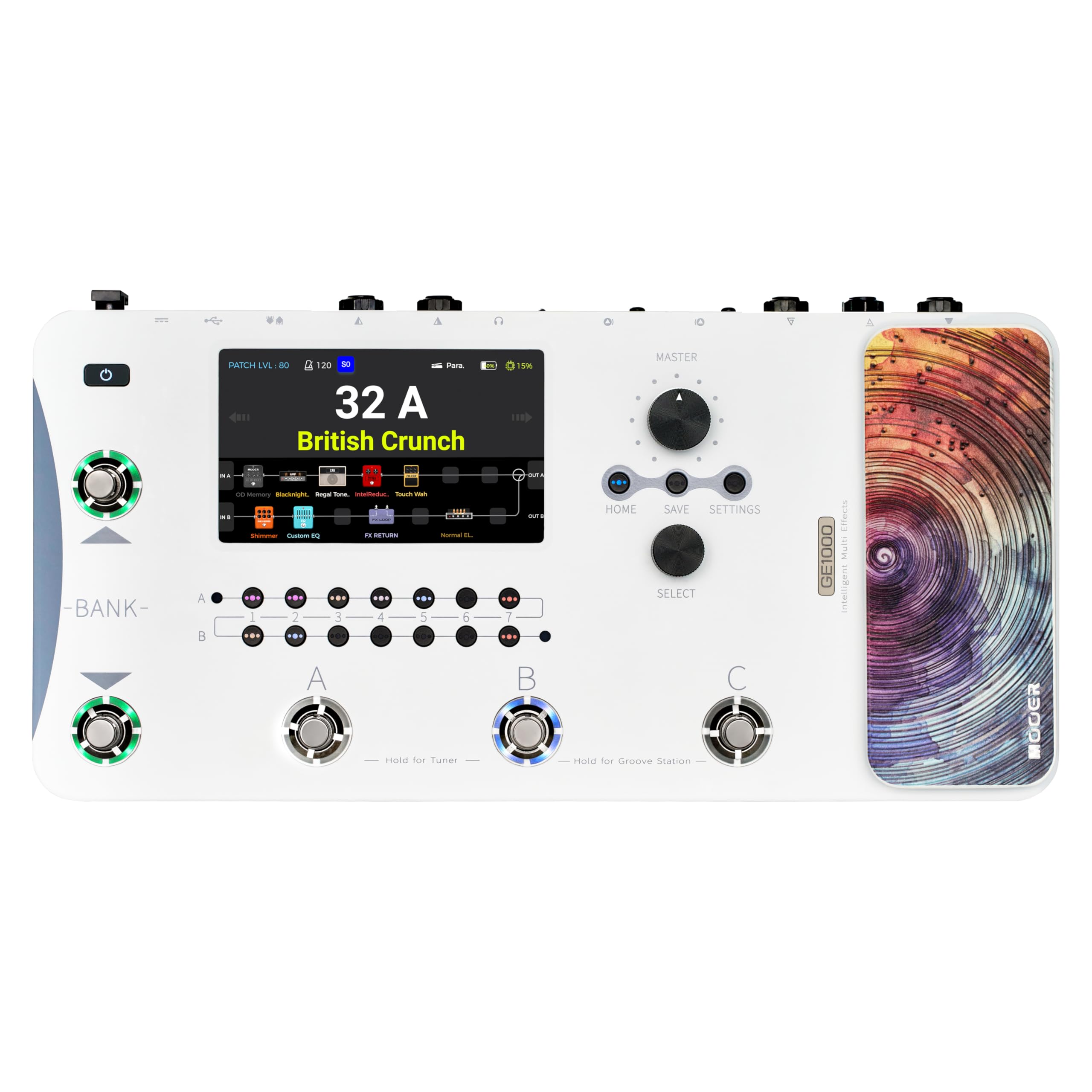 MOOERGE1000 White Guitar Mutieffects Pedal Dual Effects Chains Processor with AI Equalization, 5" Touch Screen, 300+ Effects, Third-brand IRs, Stereo Sound Out Put, XLR, MIDI Port, Guitar/Bass