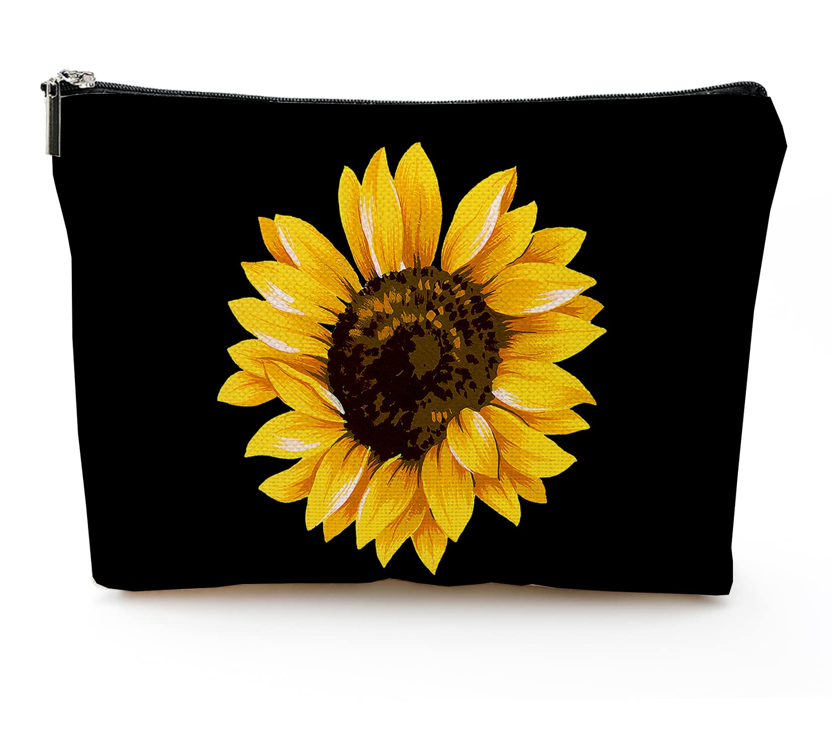 kasaderMakeup Bags Travel Makeup Bag for Women Large Cosmetic Bag Linen Makeup Organizer Toiletry Bags Purse Pouch 10x7 in - Sunflower Black