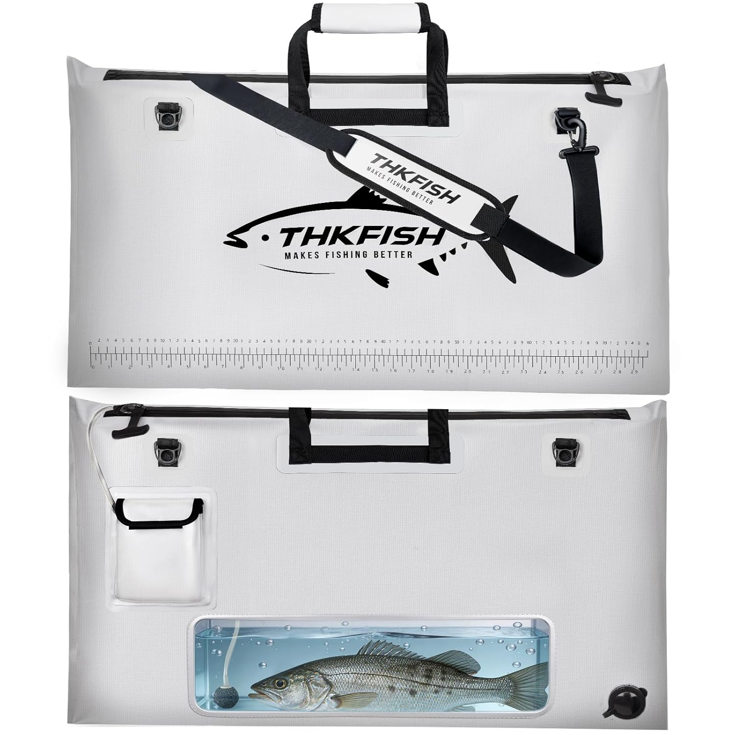 THKFISH Insulated Live Fish Bag for Caught Fish, Fishing Tournament Weigh in Bag with Waterproof Zipper,Leakproof,Puncture Resistant (White-32×19.7in)