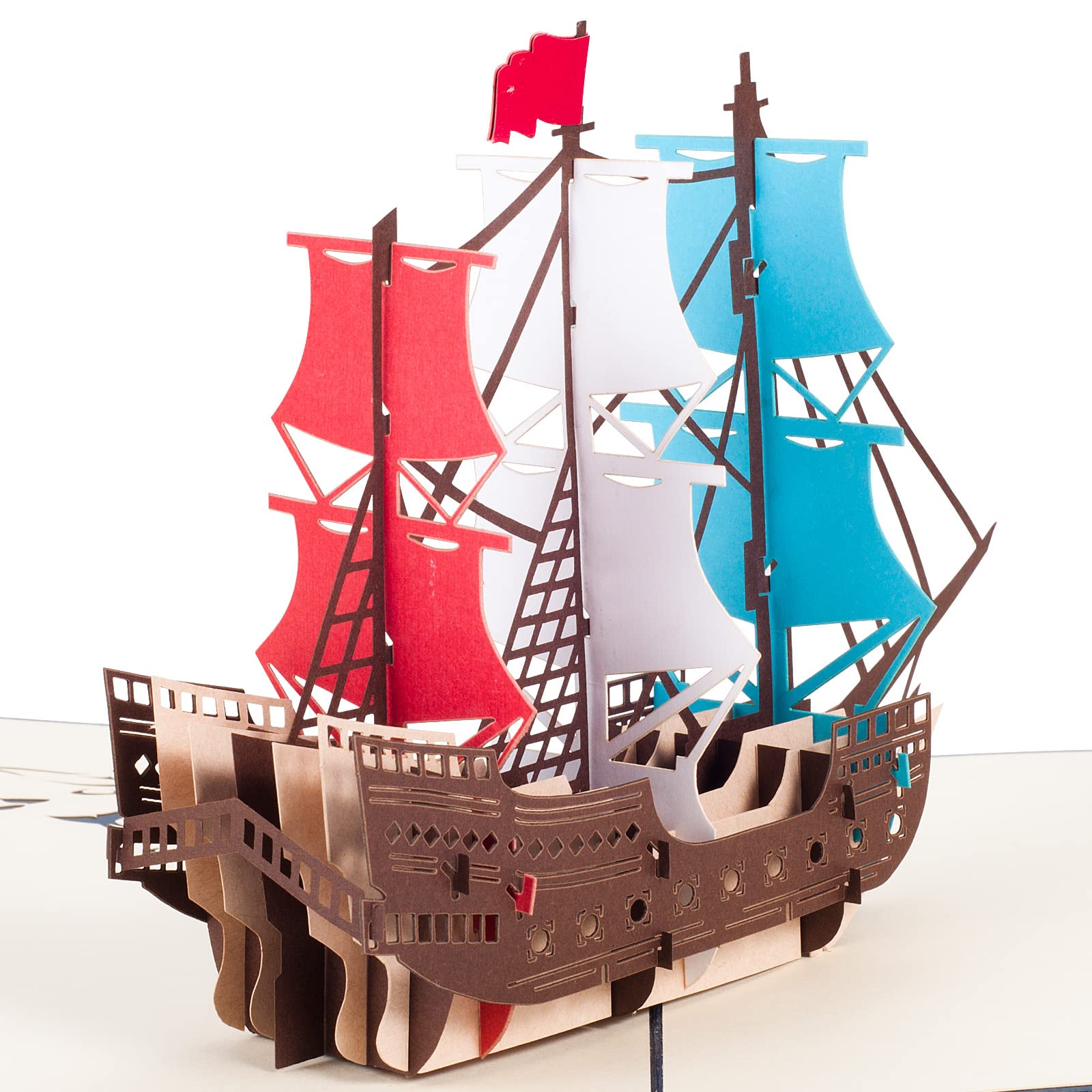 Biglietto Auguri Pop-up 3D Barca A Vela Rossa – Invito Scenografico Per Compleanno, Laurea, Pensionamento