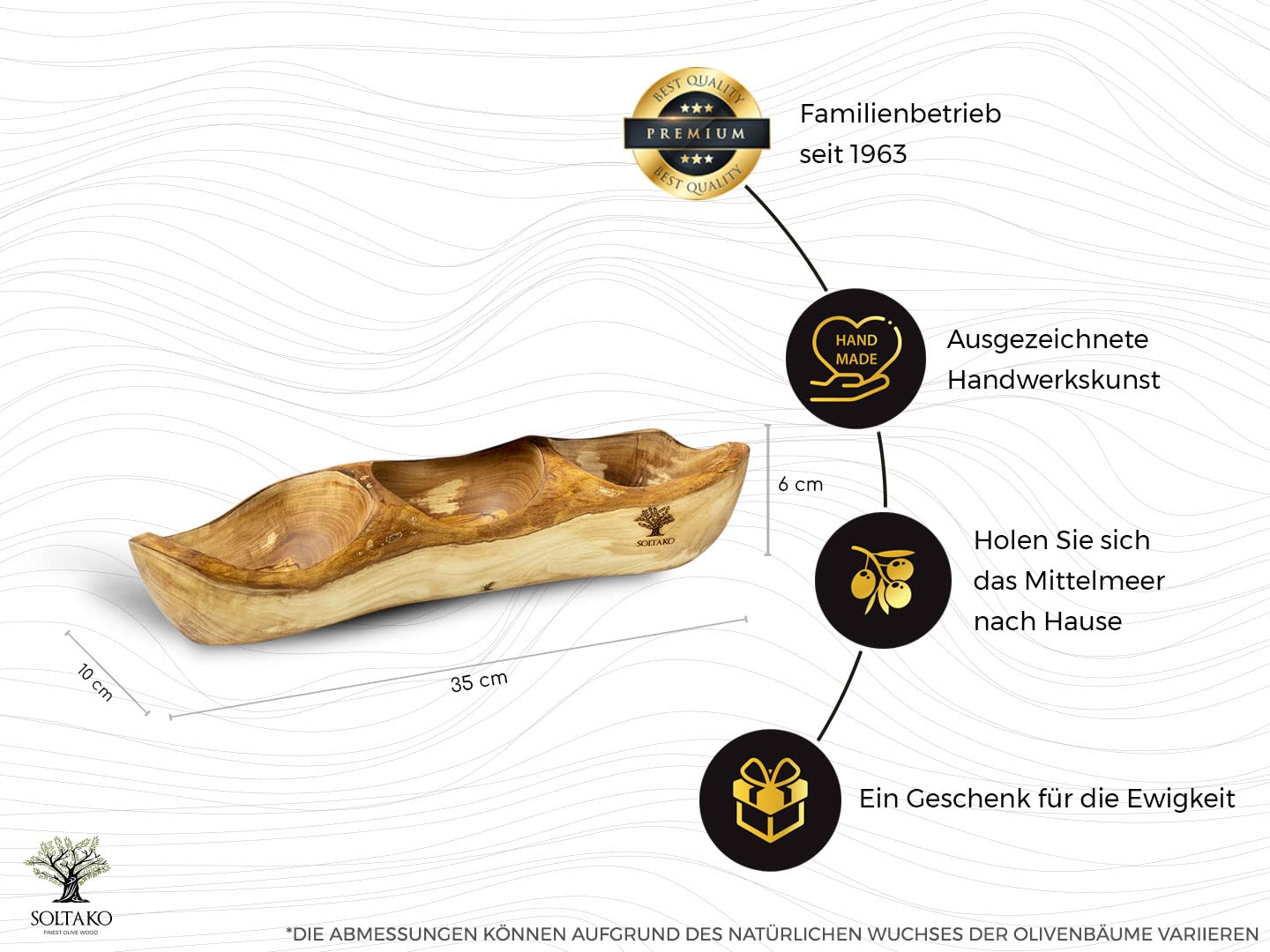 SOLTAKO Olivenholz Tapasschale La Bodeguita 35 cm, Snack Schale aus Oliven Holz