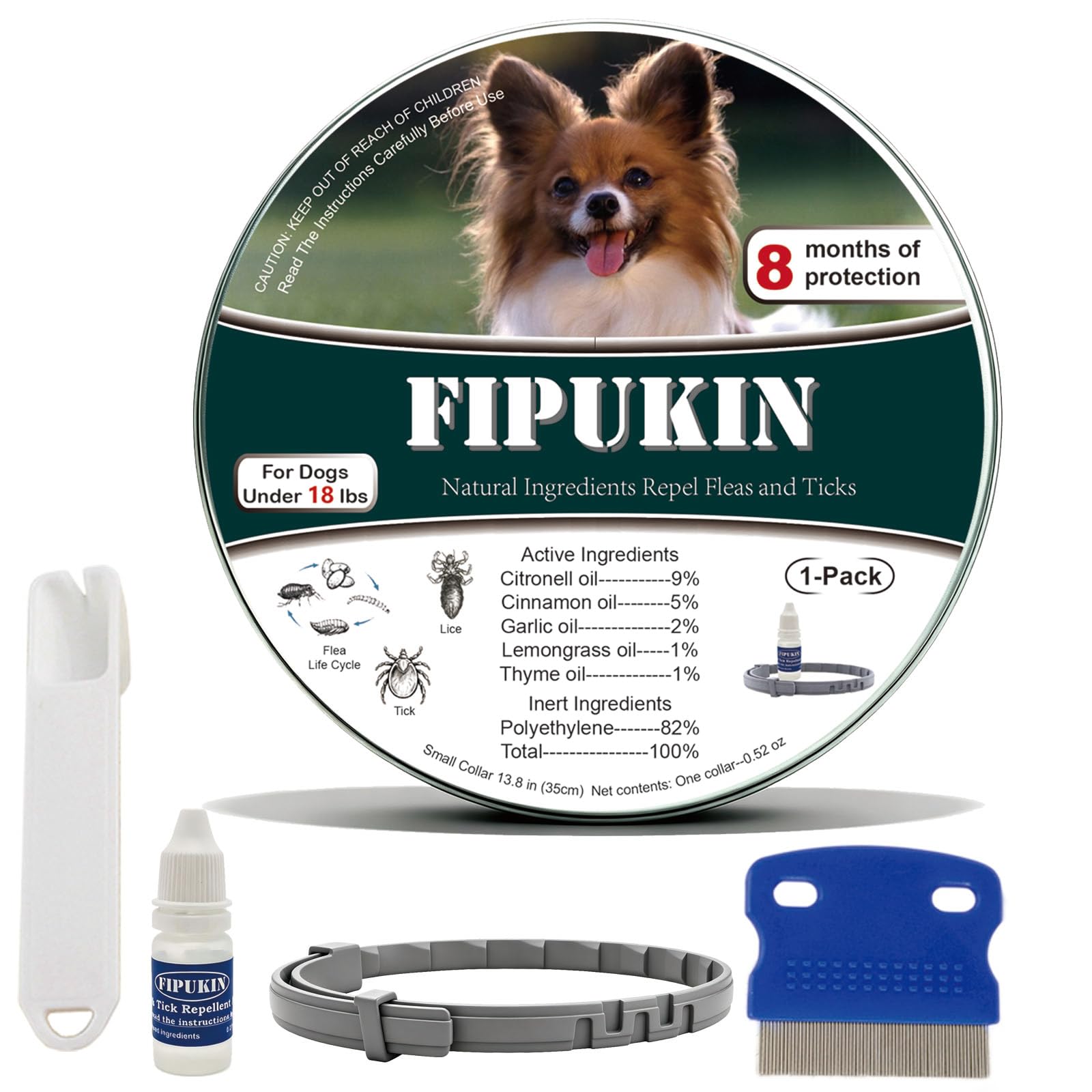 Fipukin Natural Flea & Tick Collar for Small Dogs