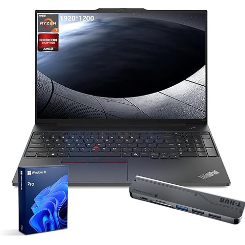 Lenovo ThinkPad E16 Gen 2 Business Laptop, 16" FHD+ Display, AMD Ryzen 7 7735U, 64GB DDR5 RAM, 1TB SSD, Fingerprint, Backlit, Wi-Fi 6, Windows 11 Pro, Bundle with Thunderobot 7-in-1 USB-C Hub