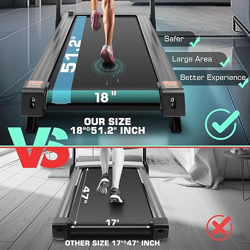 Miniatura 2 de ANCHEER Cinta de correr de 18 pulgadas de ancho para el hogar, capacidad de peso de 300 libras, 3.25 HP caminadora plegable con inclinación,
