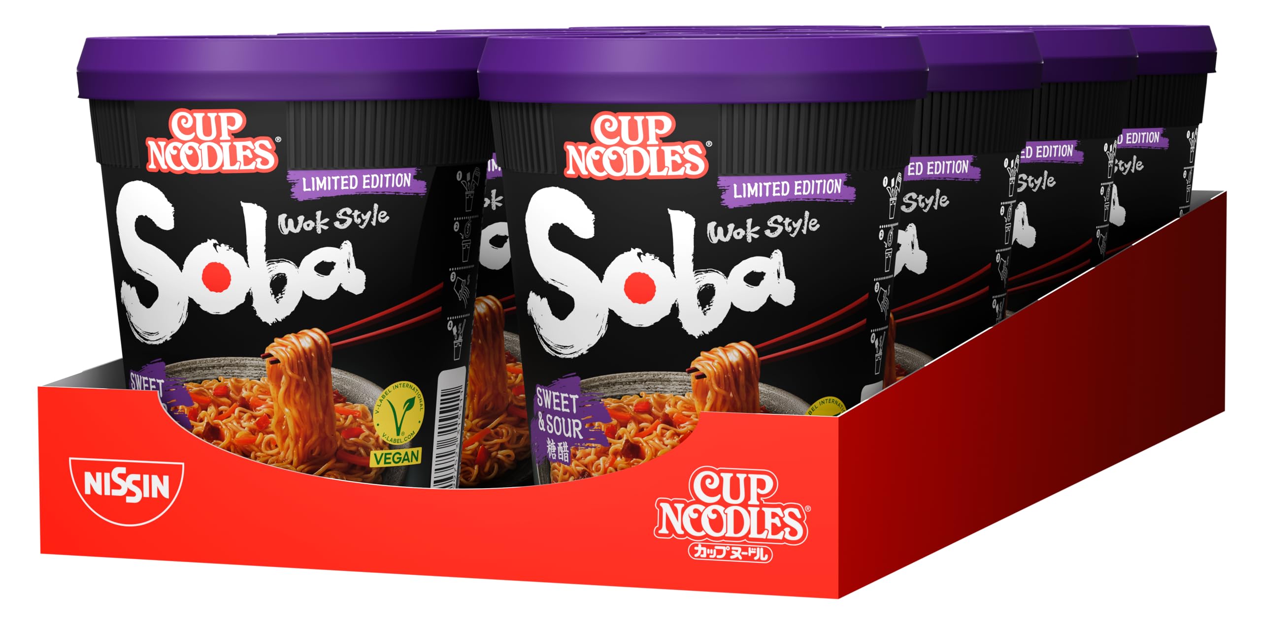 NISSIN SOBA CUP - Nouilles saveur SWEET AND SOUR 88G- Carton de 8 cups