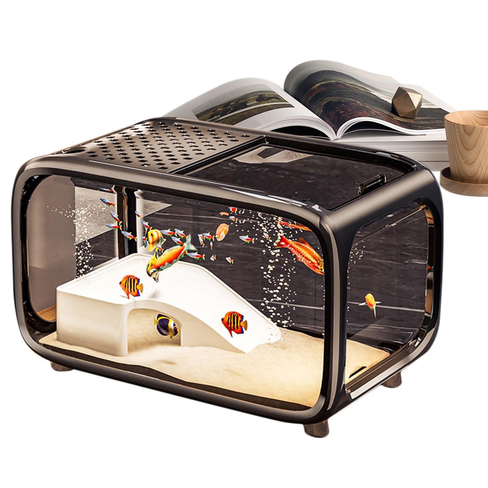 Acuario Acuario Pequeño Para Peces Betta Con Decoración Escalable | Decoración de Hábitat con Orificio para Alimentación de Animales Acuáticos, Plantas y Betta