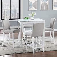 Vista 2 de Juego de mesa de comedor de madera de 5 piezas, juego de mesa de cocina con una mesa rectangular y 4 sillas tapizadas