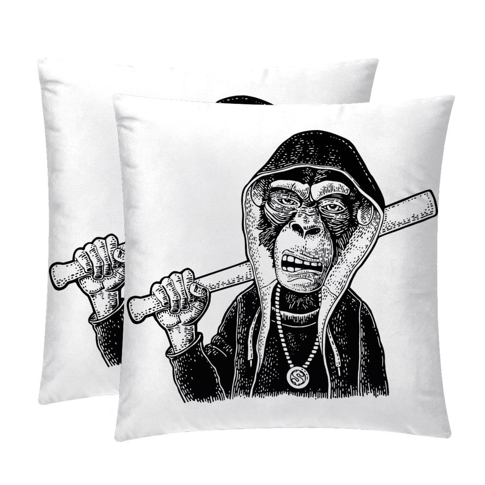 TDGKPZ Cool Monkey Throw Pillow Covers 2 Pack Pillowcases Soft Cozy Pillow Cases For Couch Bed Sofa 45x45cm