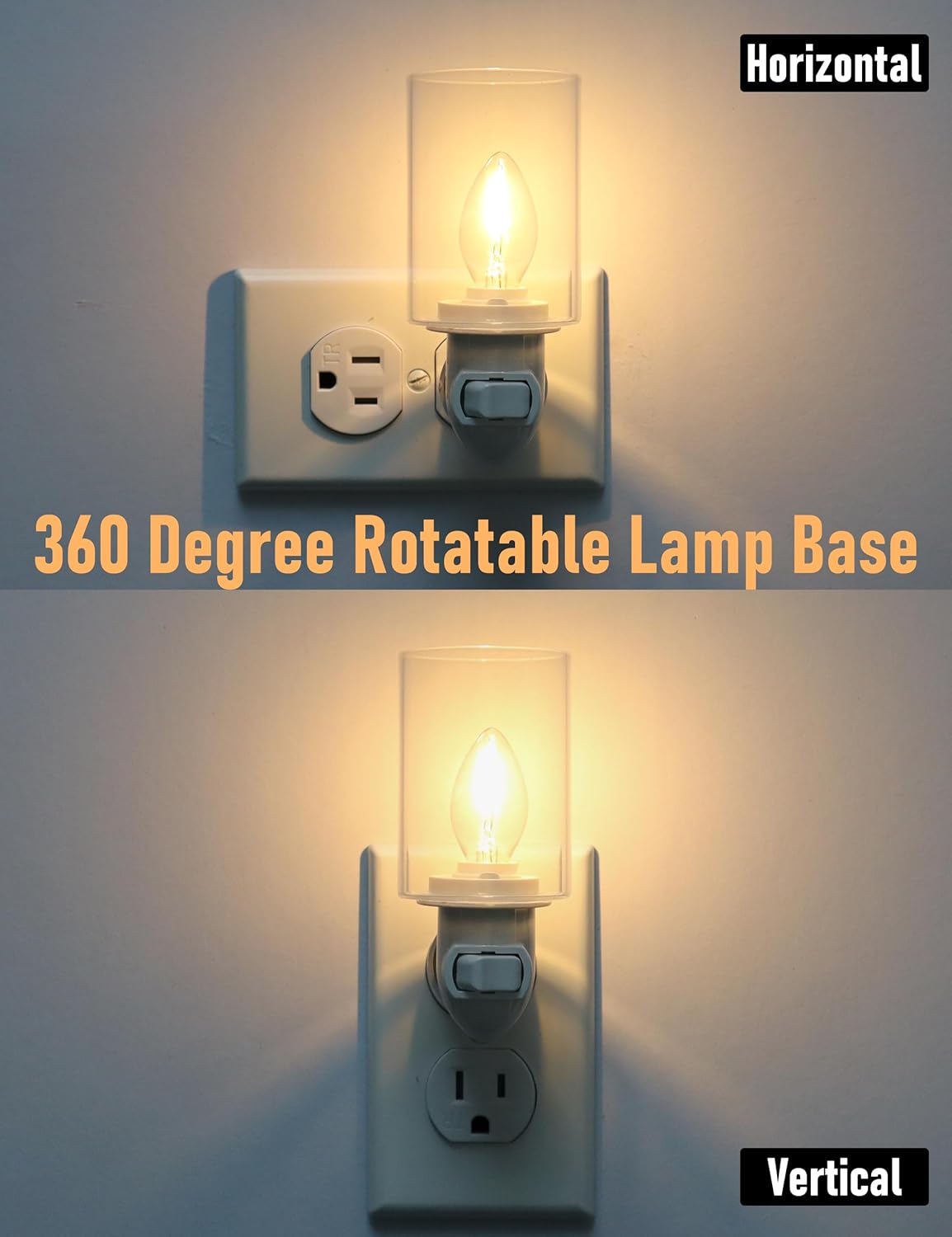 Modern Plug in Night Light with On Off Switch, 2-Pack 0.5W LED Night Lights Plug into Wall Socket, Warm Baby Nursery Nightlight with Clear Glass Lamp Shade for Adult Kids Room Bathroom Hallway