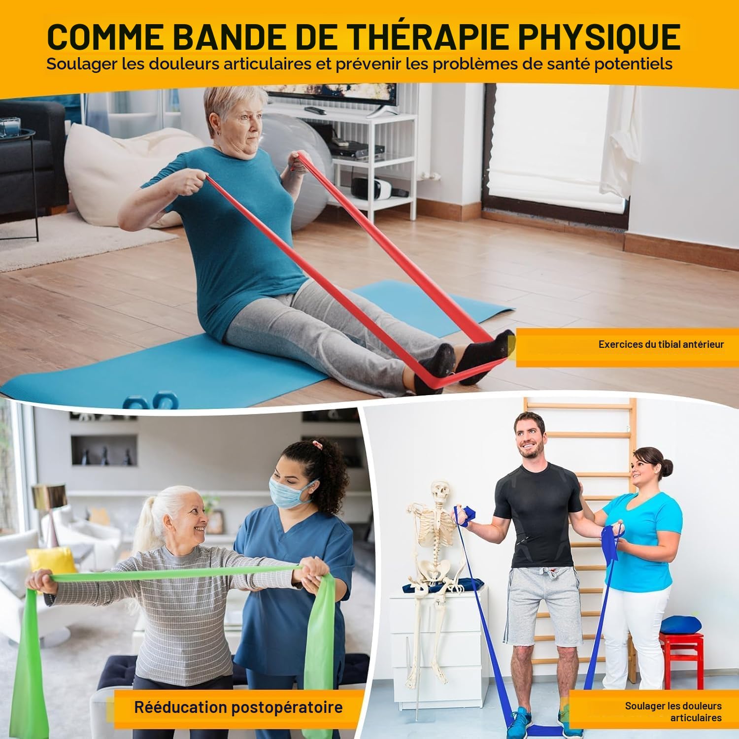 Fokky Lot de 4 Elastique Musculation 1.5M/1.8M/2M 4 Niveaux Bande de Resistance Sport Pilates Yoga