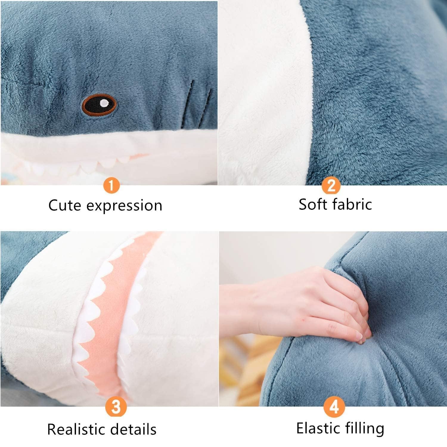Peluche a forma di squalo gigante, 100 cm, morbido cuscino a forma di squalo, per decorazione della casa, regalo per bambini