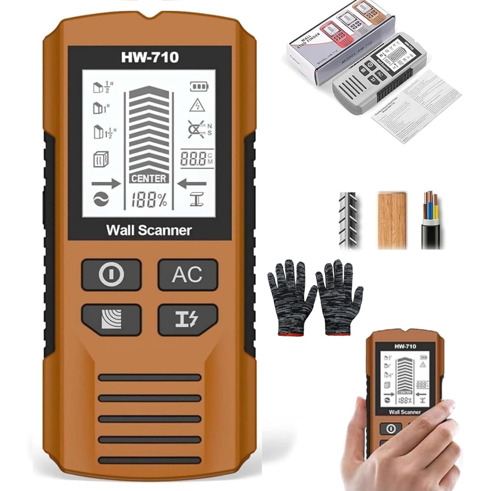 TsoLay Detector De Metales Y Paredes Portátil Multifuncional, Detector De Metales De Pared Multifuncional, Escáner Portátil De Tuberías con Pantalla LCD HD, Ideal para Detectar Metales