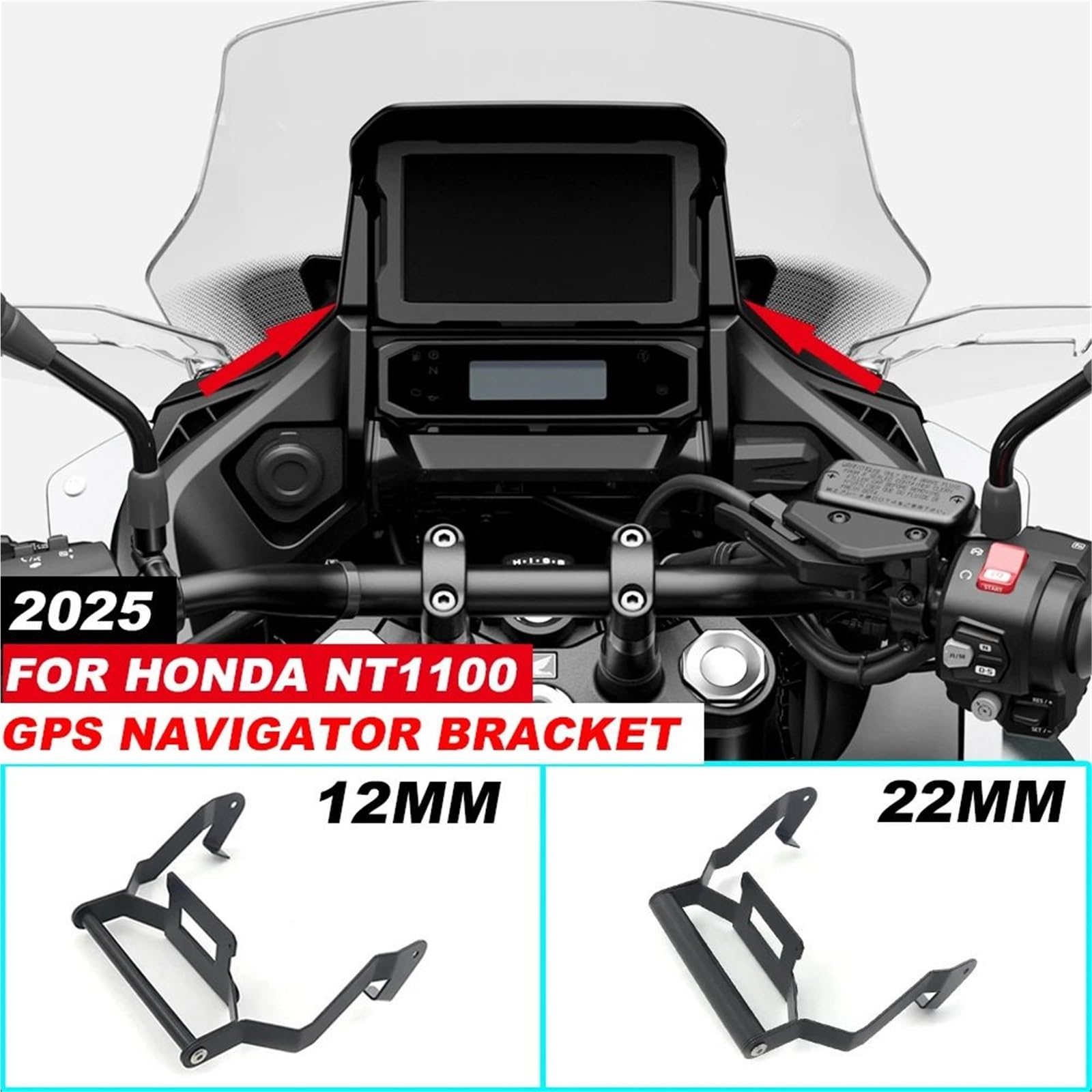 Stojak na nawigację GPS, stojak na telefon motocyklowy, pasuje do Honda NT 1100 2025, części i akcesoria do stojaka na nawigację Uchwyt do nawigacji GPS uchwyt(12MM)