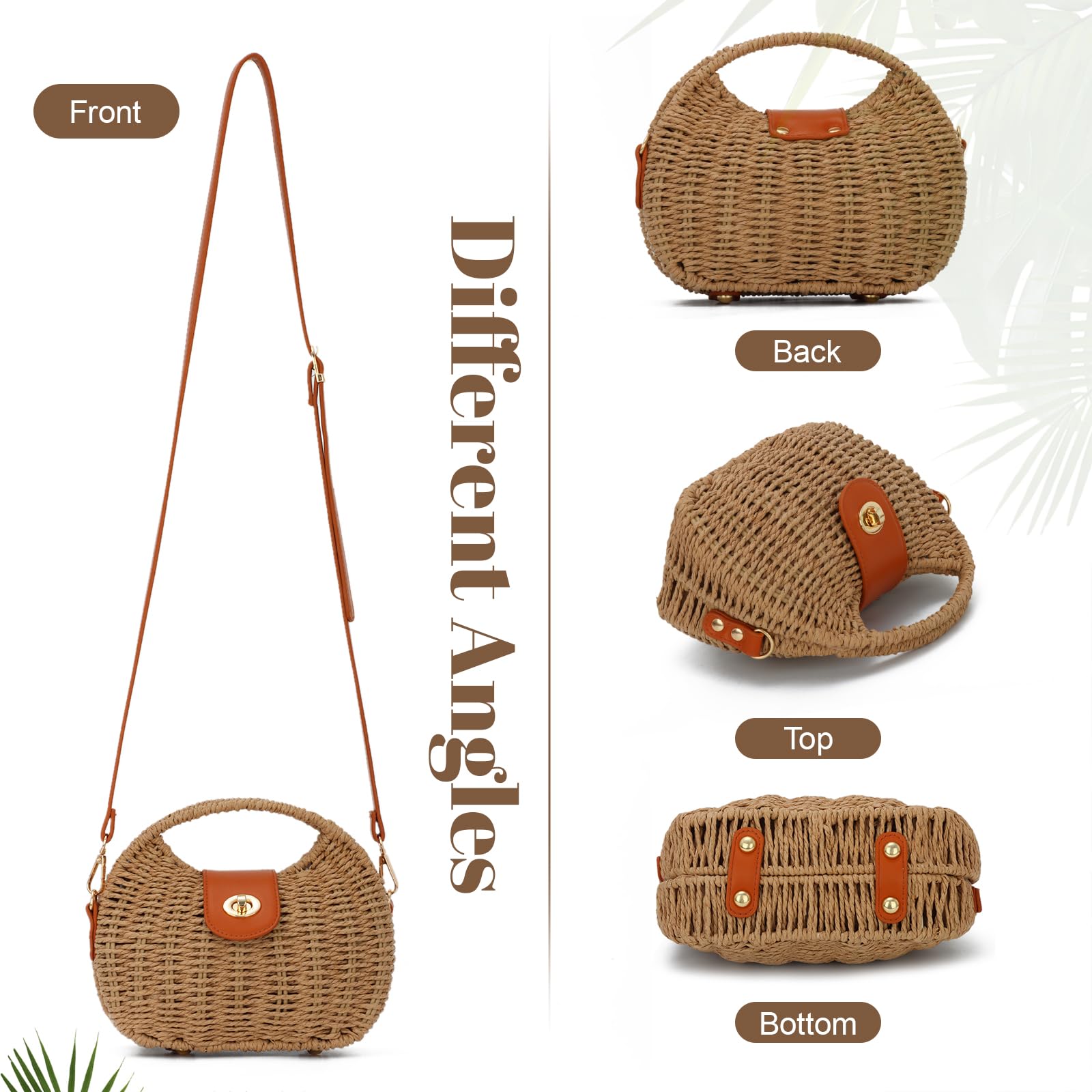 SUKUTU Paille Sac de plage à main tissé Crossbody Sacs à bandoulière Top Handle Satchel Sac à main Porte-monnaie pour l'été