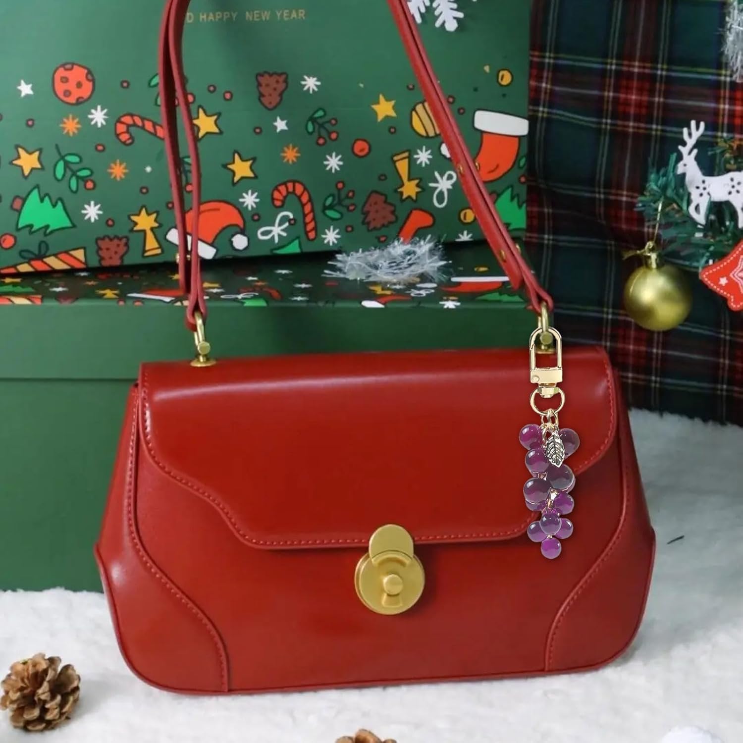 Crystal Grape Charm Keychain Sweet Cool Simulated Fruit Keyring Pendant Bag Hanging Ornament Women Backpack Decorations - Image 5