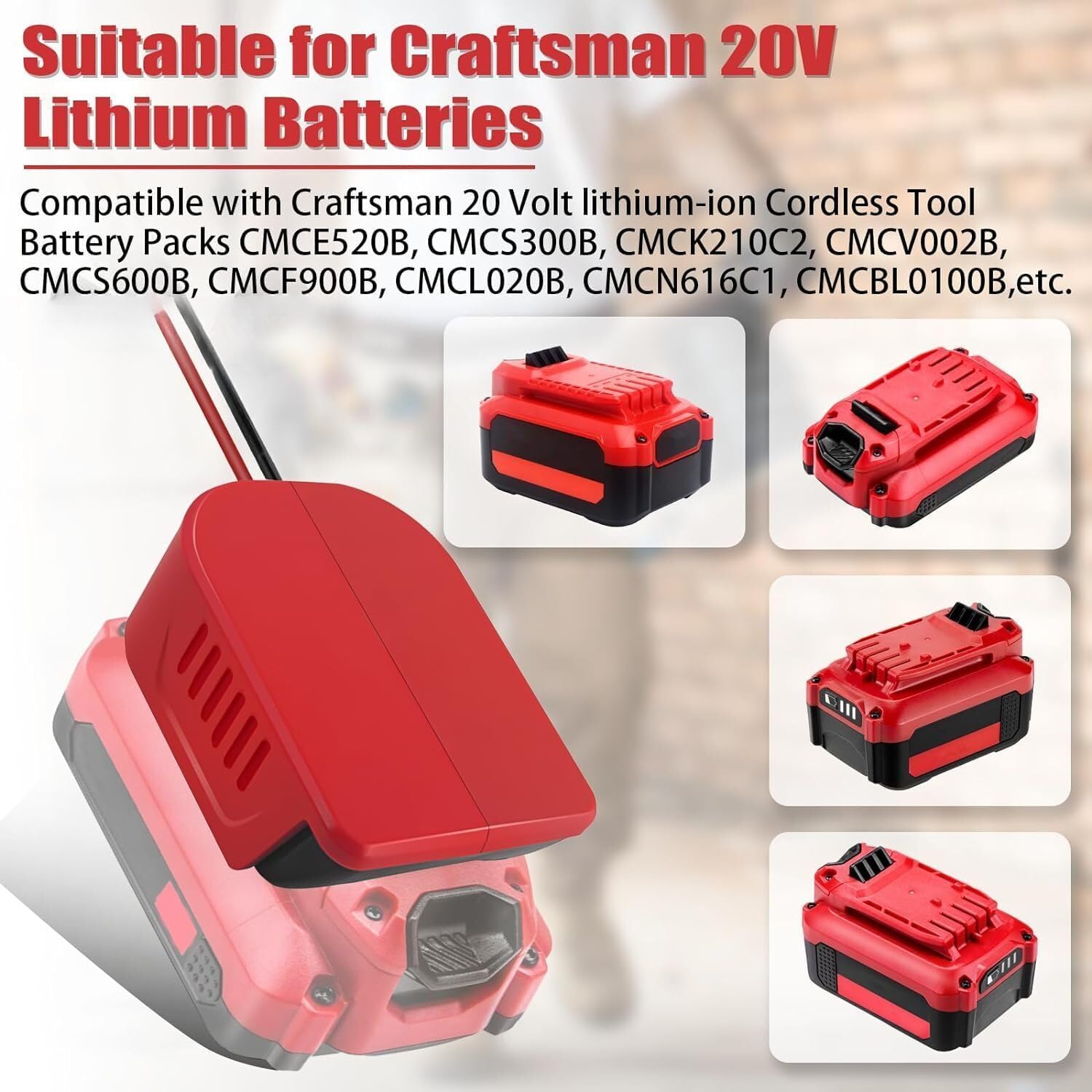 300W Power Inverter for Craftsman 20V Battery DC 20V to AC 110V 120V Battery Inverter Portable Power Station Generator with 2 AC Outlet & 2 USB Ports for Car