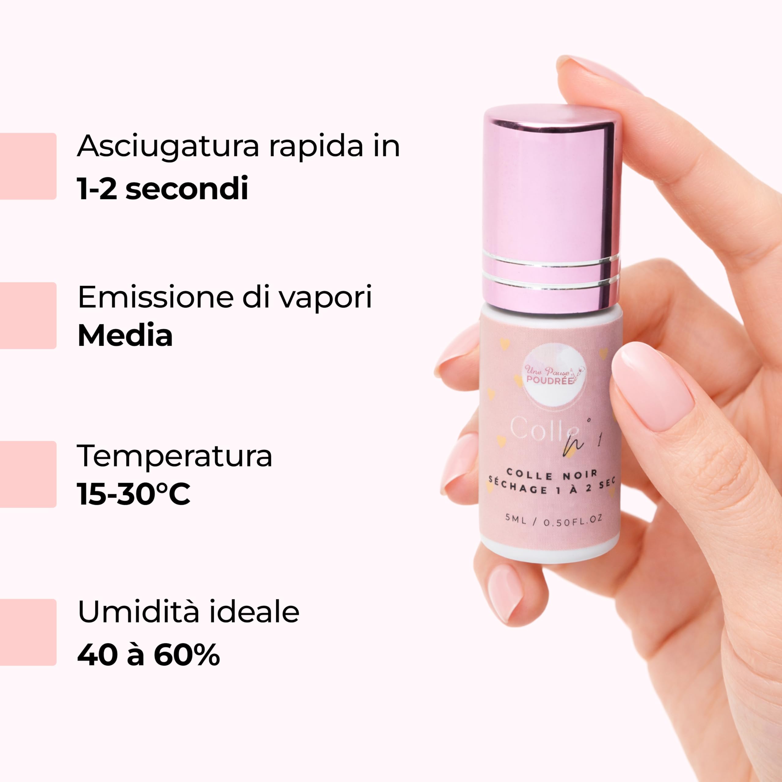 N°1 Colla Nera per Extension di Ciglia per Principianti e Professionisti - Colla per Ciglia Finte Asciugatura Rapida (1 a 2 sec) - Facile da Usare e Lunga Durata - Marchio Francese (5ml)
