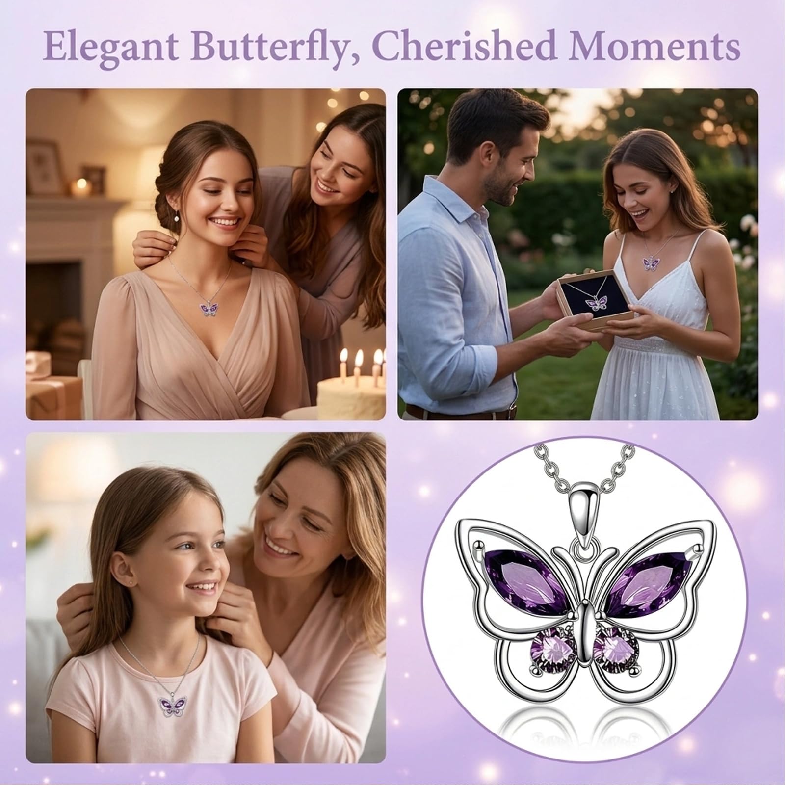 POPLYKE Schmetterling Halskette 925 Sterling Silber Kette Anhänger Schmetterlinge Schmuck Geschenke für Damen