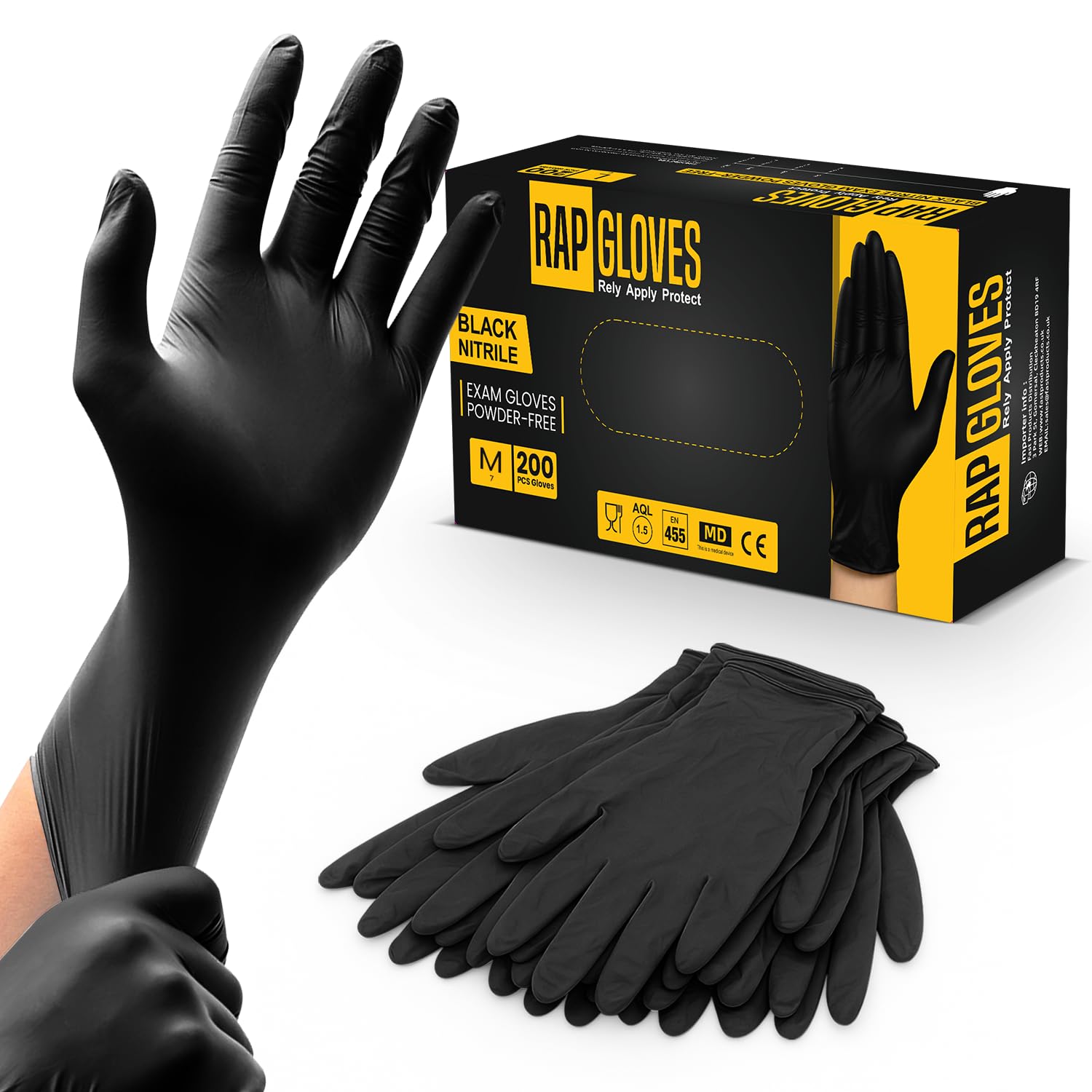 200x Black Nitrile Disposable Gloves - Medium Nitrile Gloves – Food‑Safe Professional Handling Nitrile Gloves for Cleaning Hygiene Gloves for Daily Use.