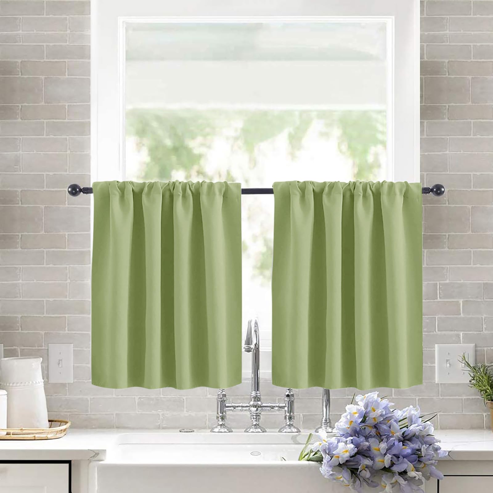 KnSam Tende per finestre, impermeabili, per soggiorno, cucina/caffetteria, 90 cm x 45 cm, L, verde, set da 2 pezzi