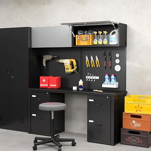 Miniatura 2 de Armario de pared de metal para garaje, armario de almacenamiento flotante para garaje, montaje en pared, armario de tienda superior, caja de