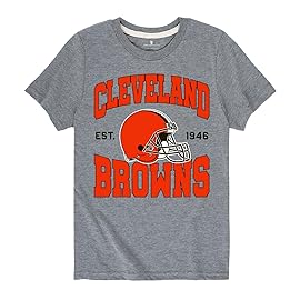 Junk Food Clothing x NFL - Cleveland Browns - Team Helmet - Kids Short Sleeve T-Shirt for Boys and Girls - Size Medium