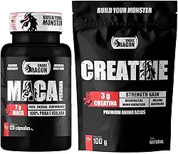 Kit Maca Peruana Black Pote 120 Cáps 2000mg 100% Energia Resistência Pura Premium Maca Negra Original + Creatina Monohidratada Black 3000mg 100g Ganho Muscular Hipertrofia Força Energia Resistência