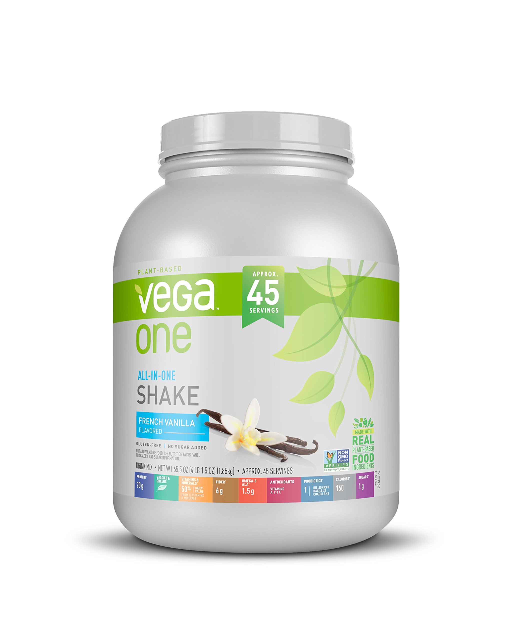 Vega All-In-One Nutritional Shake French Vanilla, XL, (45 Servings) - Plant Based Vegan Protein Powder, Non Dairy, Gluten Free, Non GMO, 65.5 Ounce (Pack of 1)
